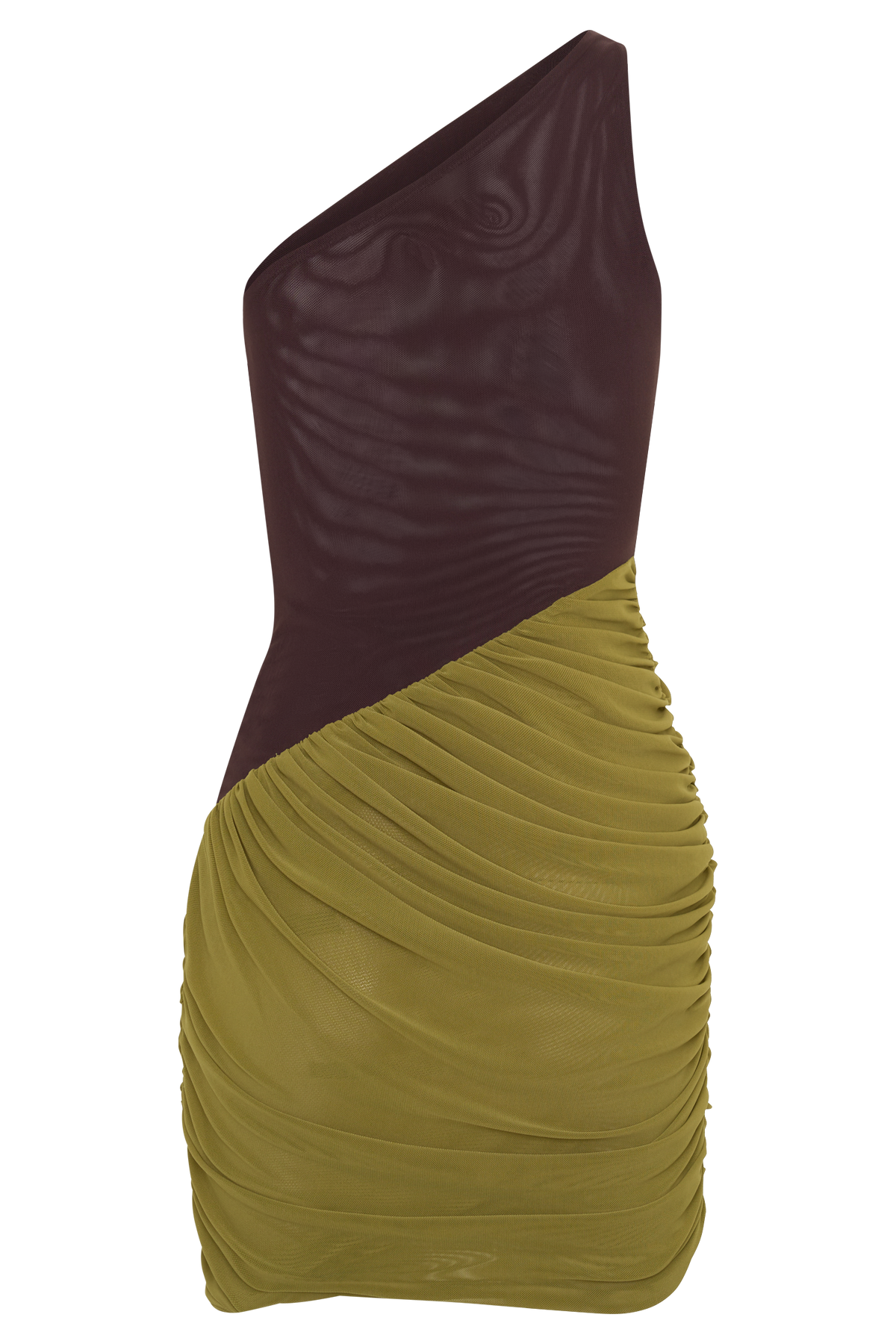Halo Asymmetric Two Toned Mini Dress - Green/Chocolate