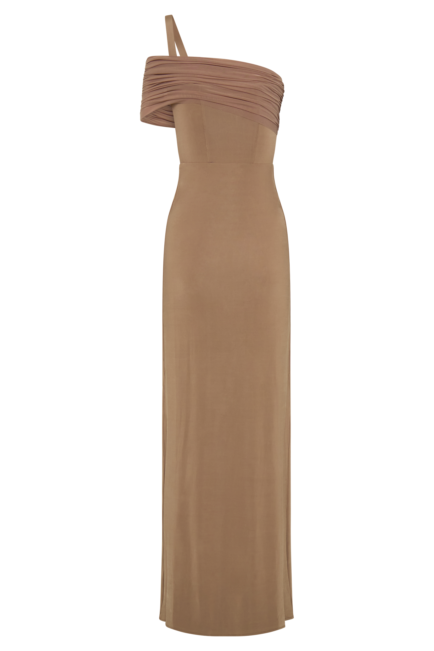 Hanh One Shoulder Mesh Maxi Dress - Tan #10