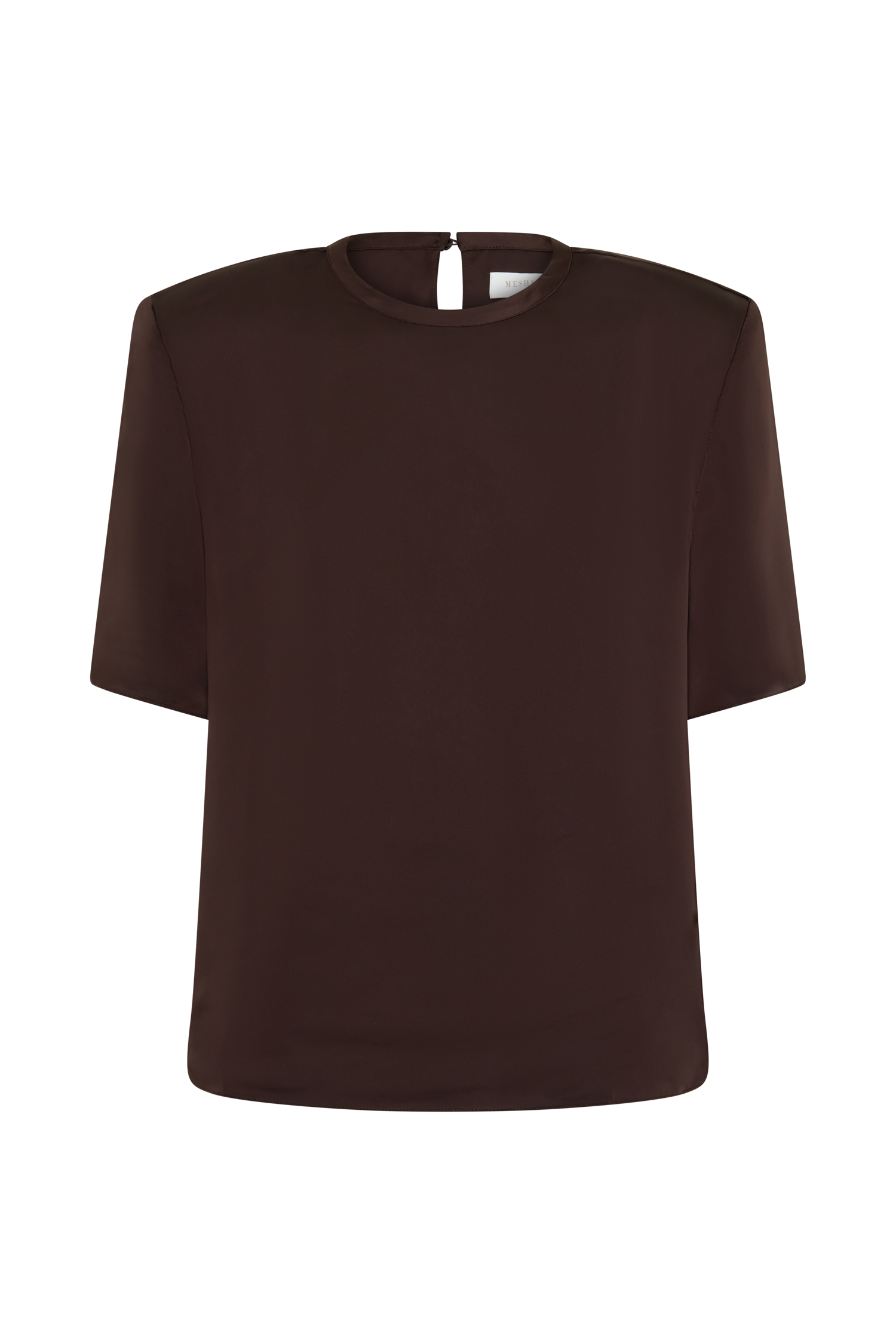 Harlyn Shoulder Pad Short Sleeve Satin Top - Dark Chocolate #11