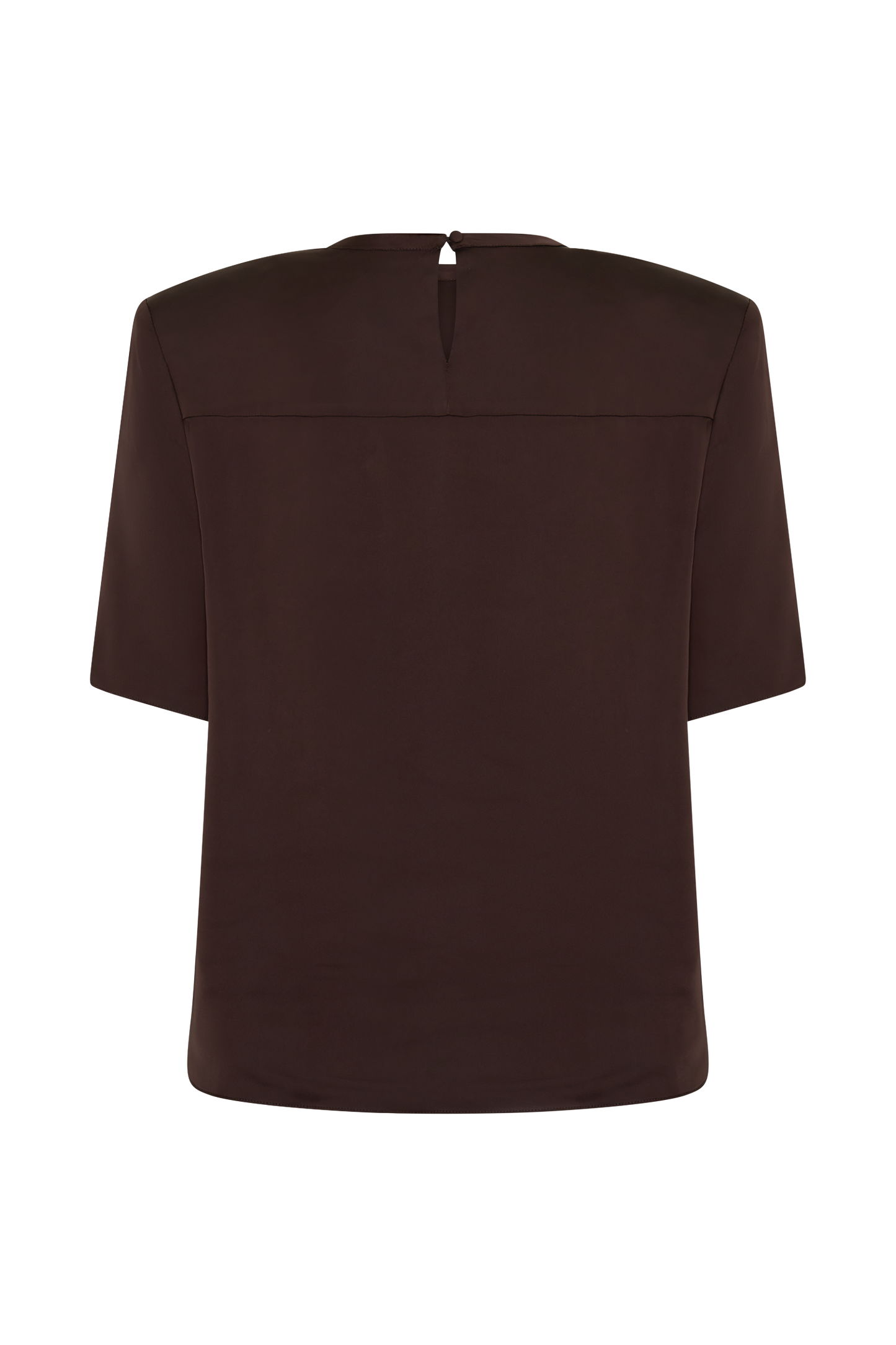 Harlyn Shoulder Pad Short Sleeve Satin Top - Dark Chocolate