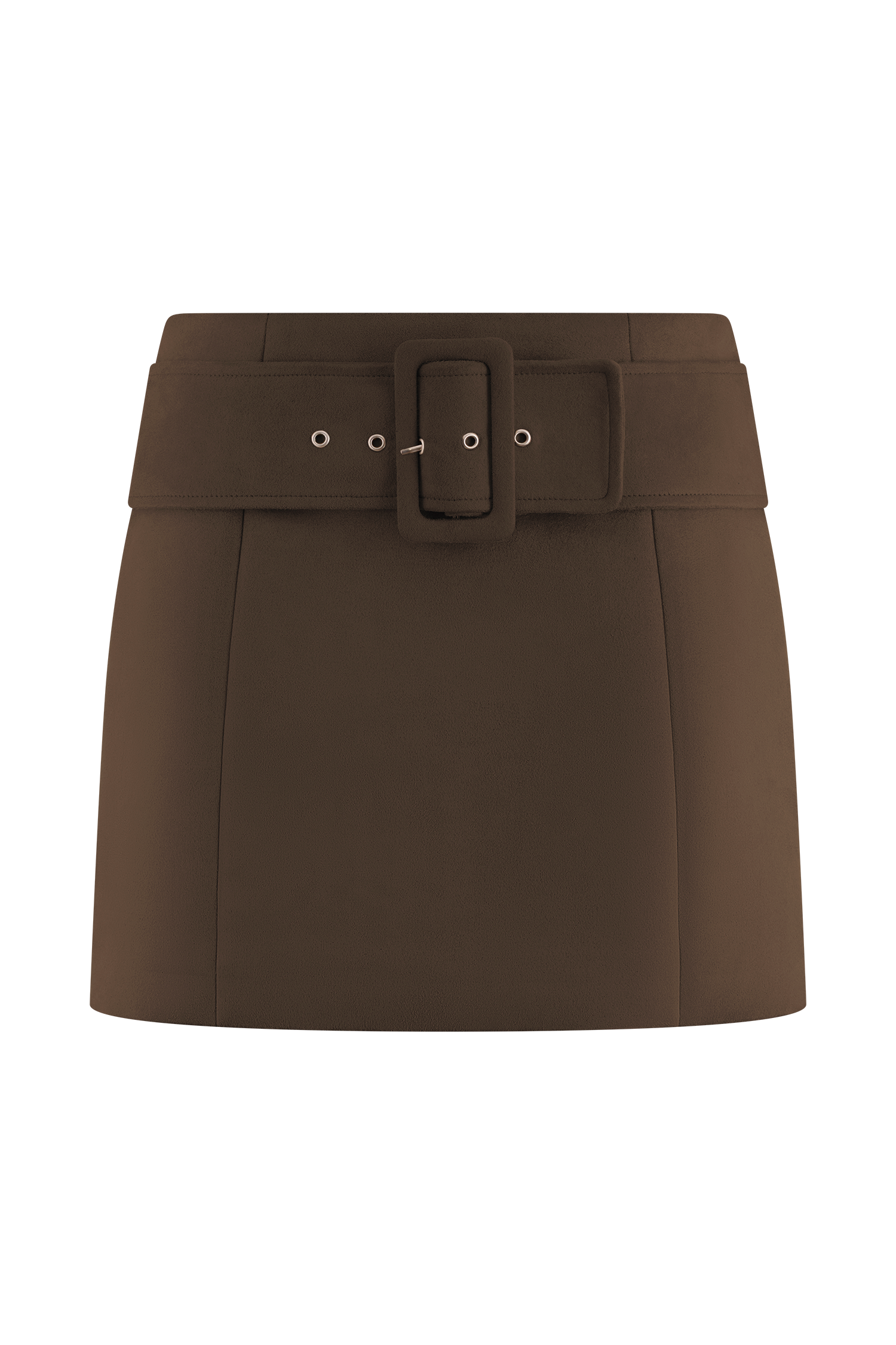 Hayes Faux Suede Belted Mini Skirt Chocolate MESHKI