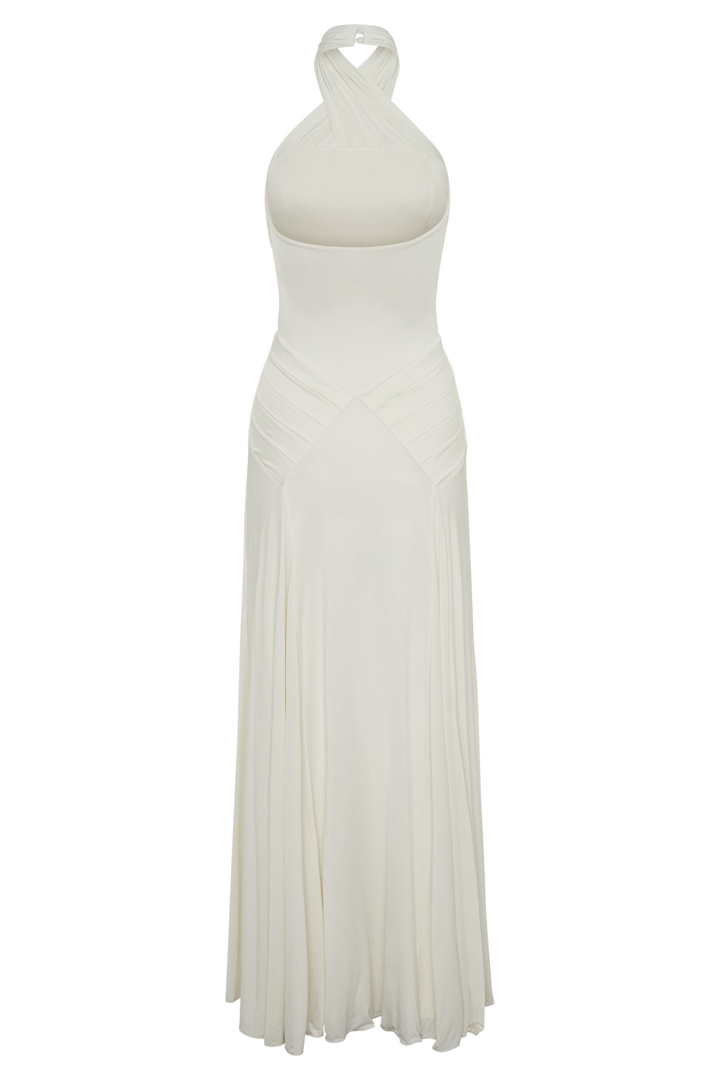 Indira Gathered Slinky Halter Maxi Dress - Ivory