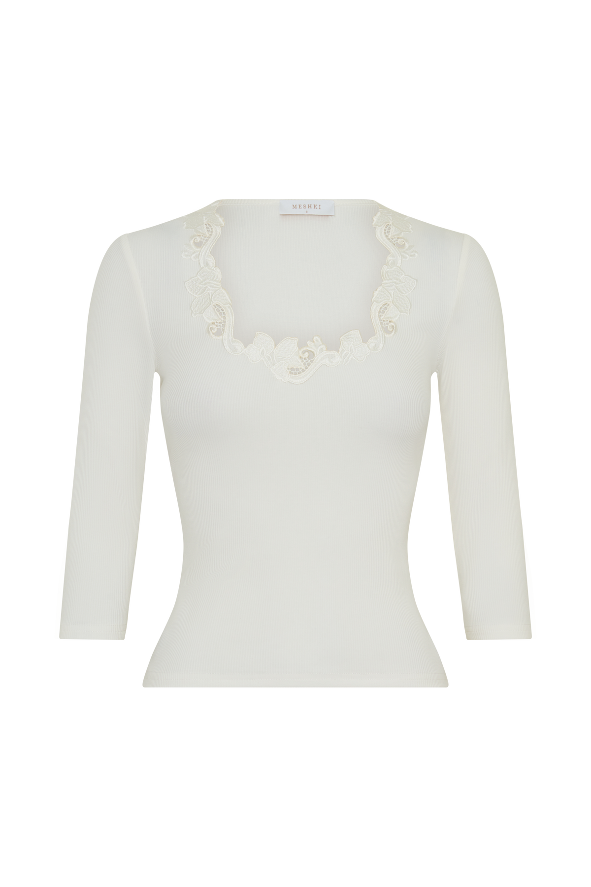 Jane Broiderie Ribbed Long Sleeve Top - White #8