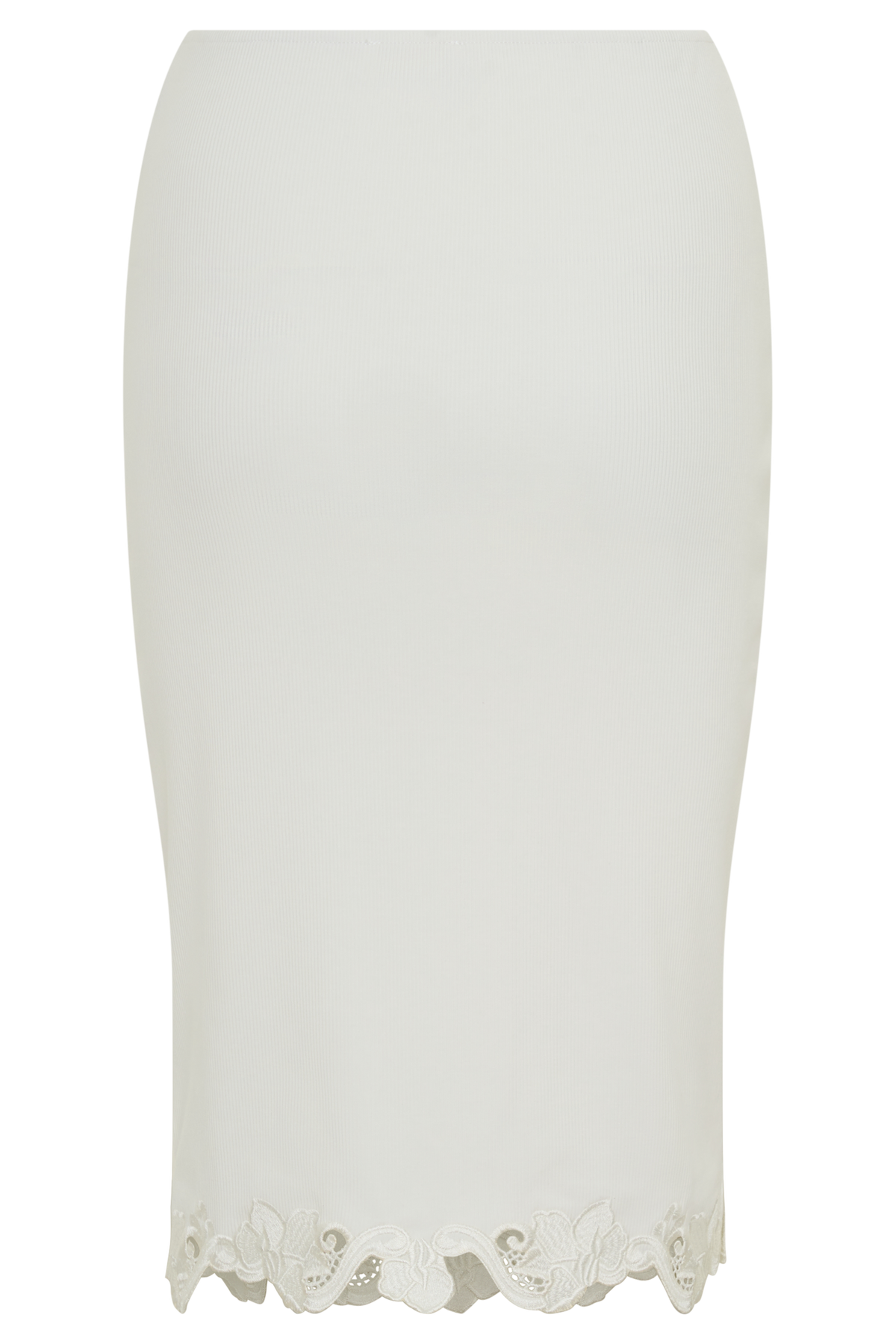 Jane Broiderie Ribbed Midi Skirt - White