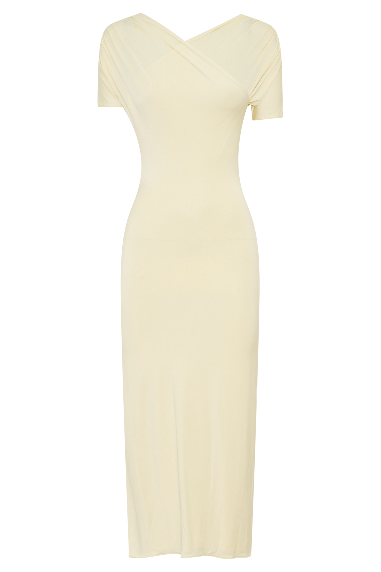 Junie Cross-Over Neck Slinky Maxi Dress - Lemon #8