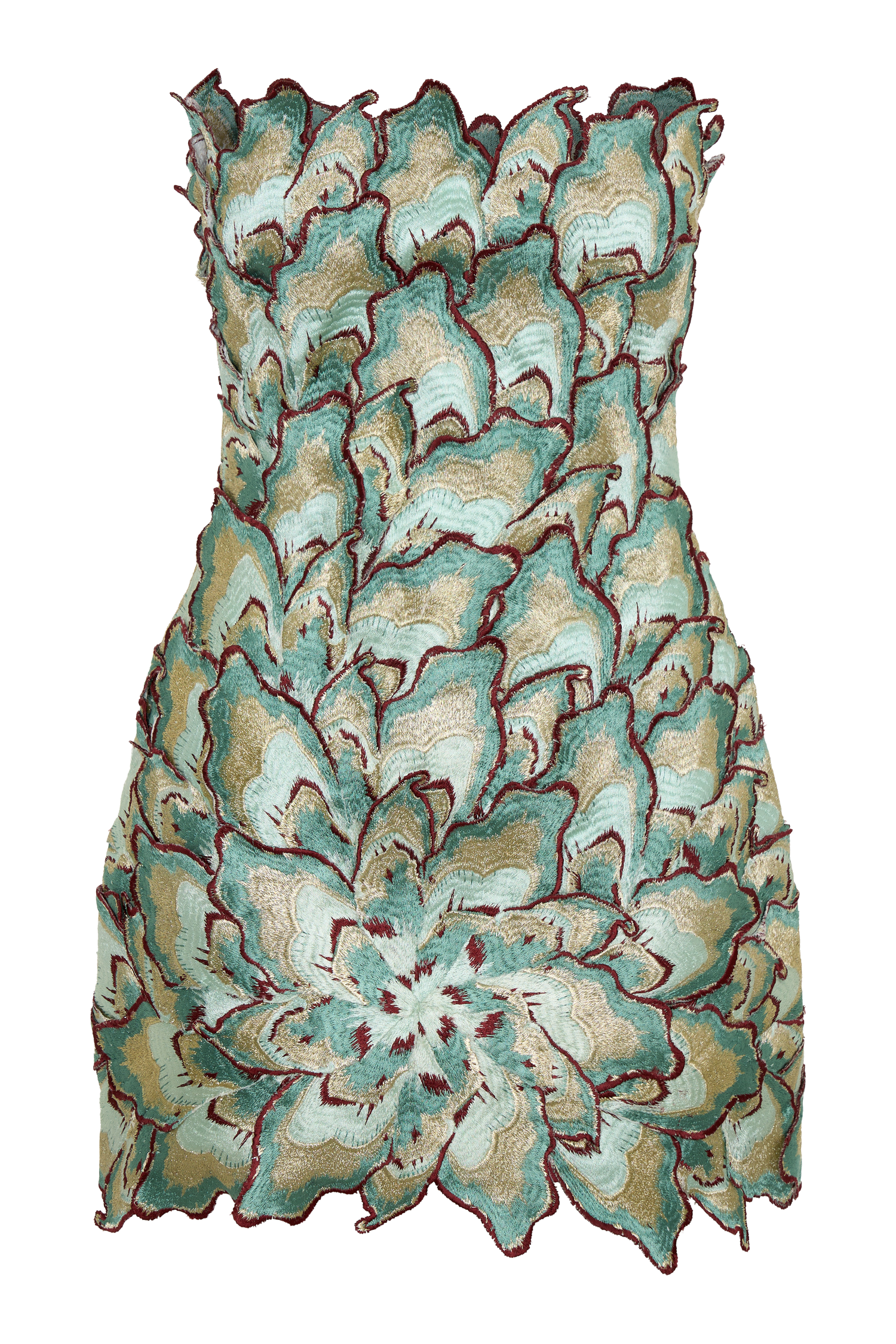 Juniper Hand Embroidered Floral Mini Dress - Gold/Teal #10