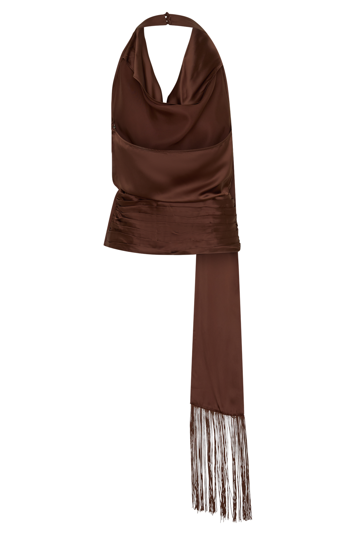 Keena Satin Top With Fringe Scarf - Dark Chocolate #7