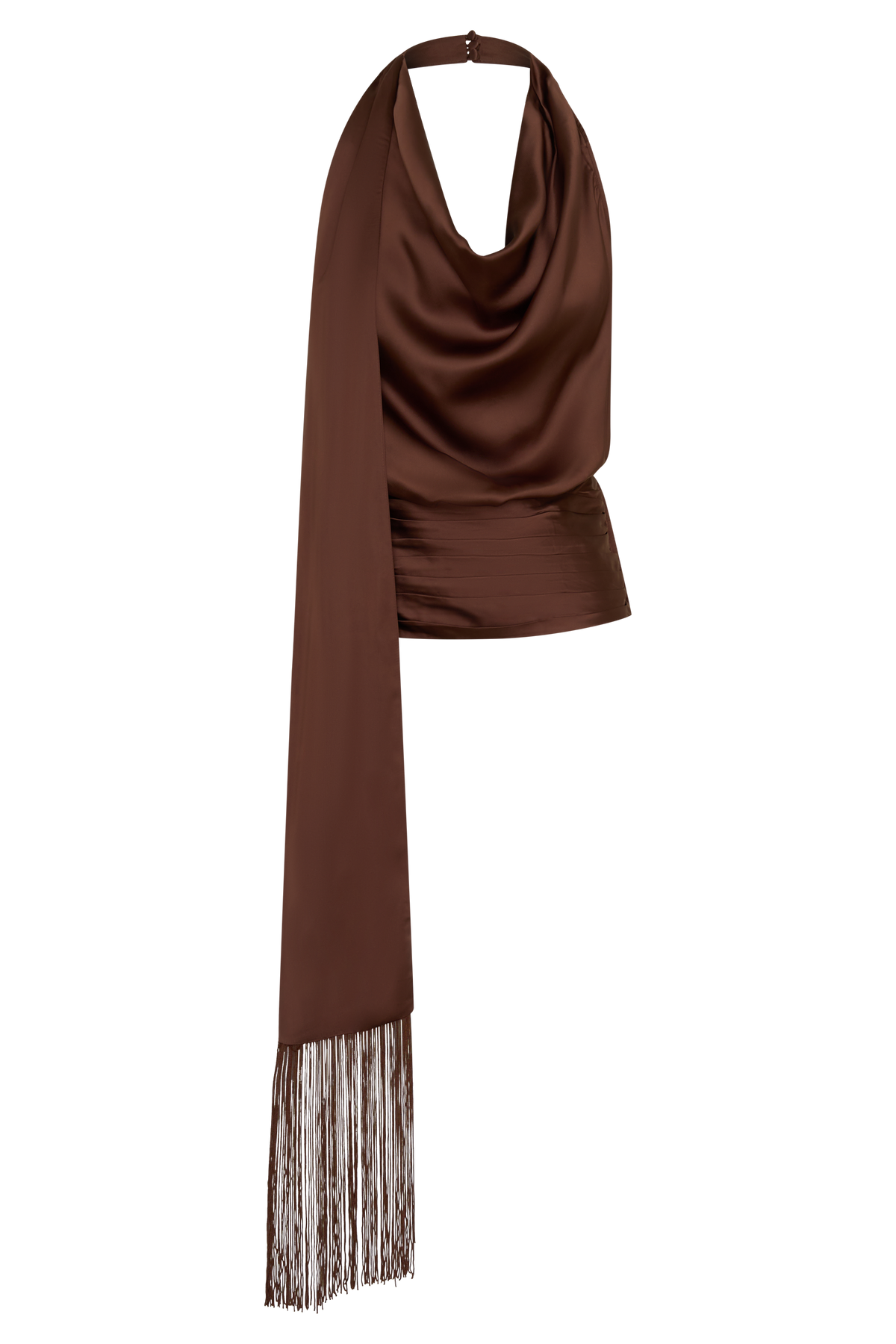Keena Satin Top With Fringe Scarf - Dark Chocolate #8