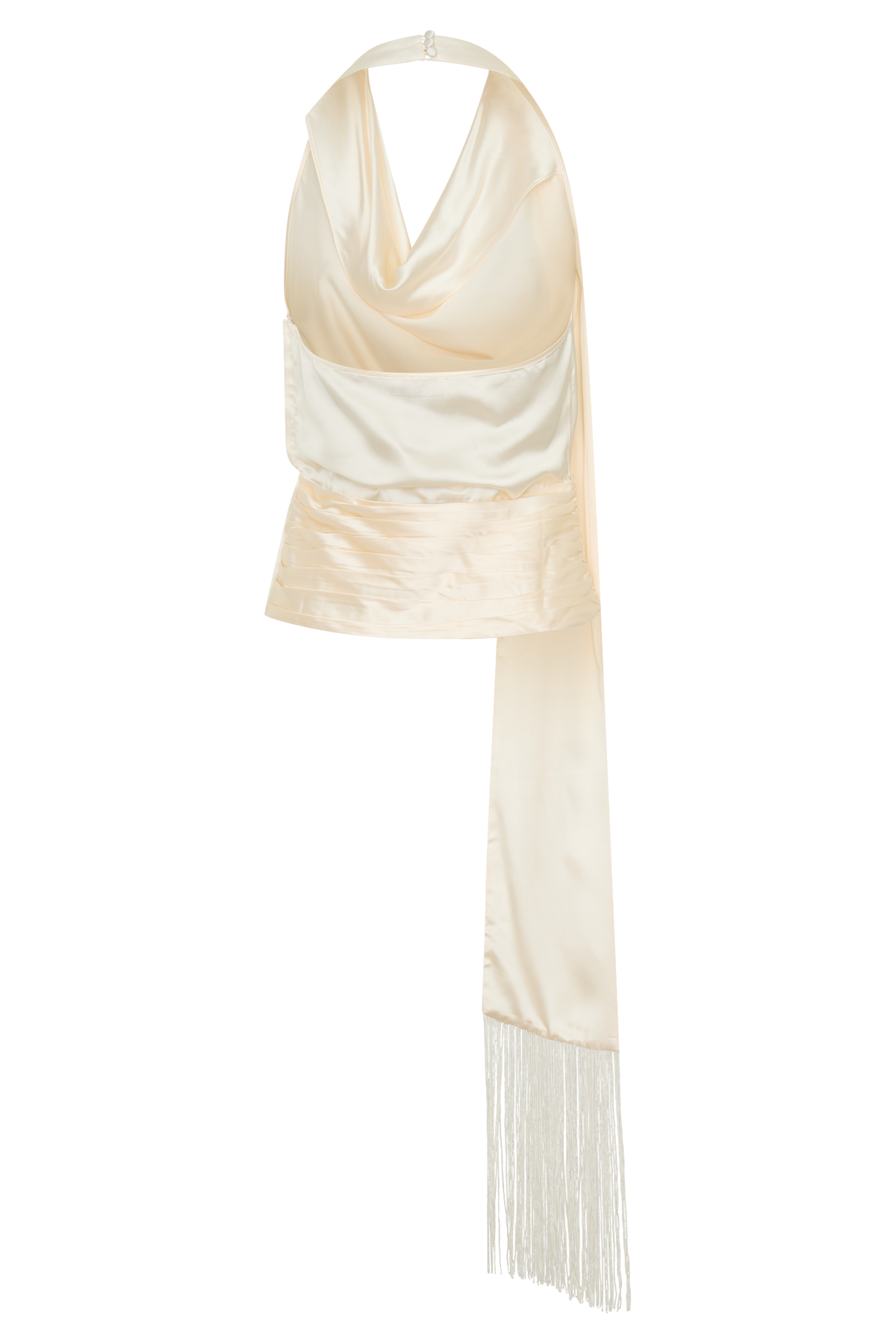 Keena Satin Top With Fringe Scarf - Ivory #7