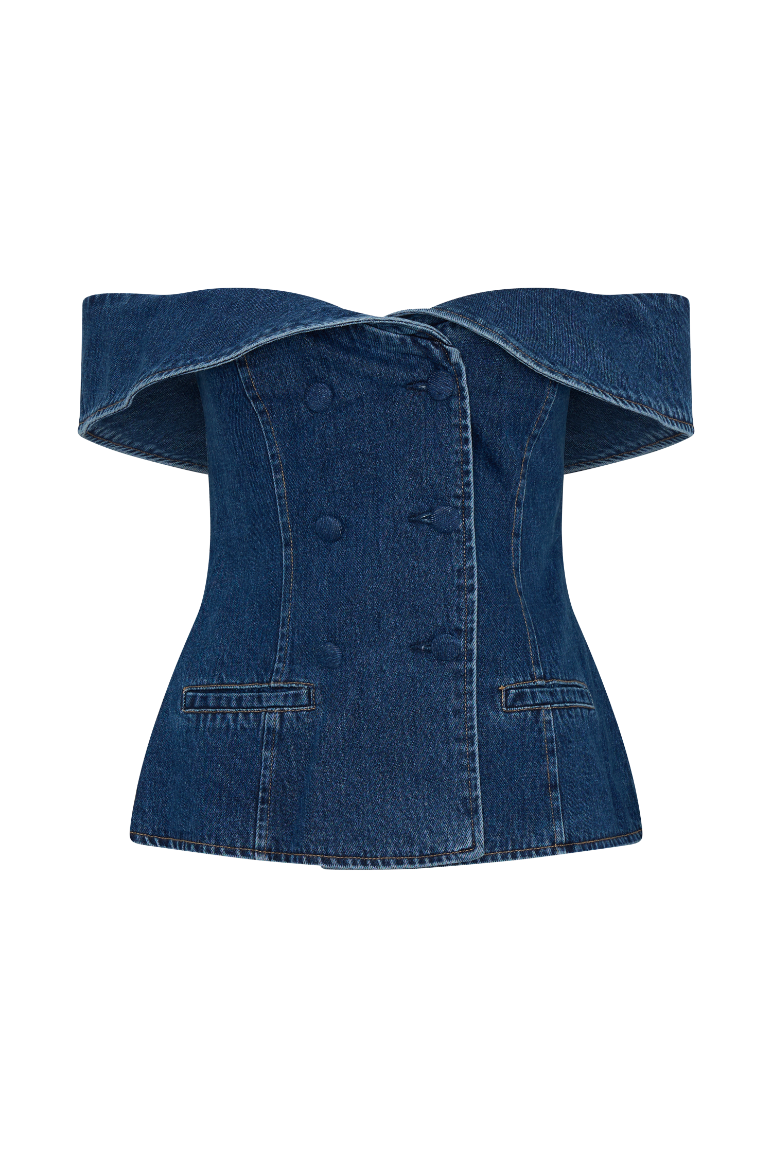 Krista Denim Off Shoulder Top - Dark Blue | MESHKI