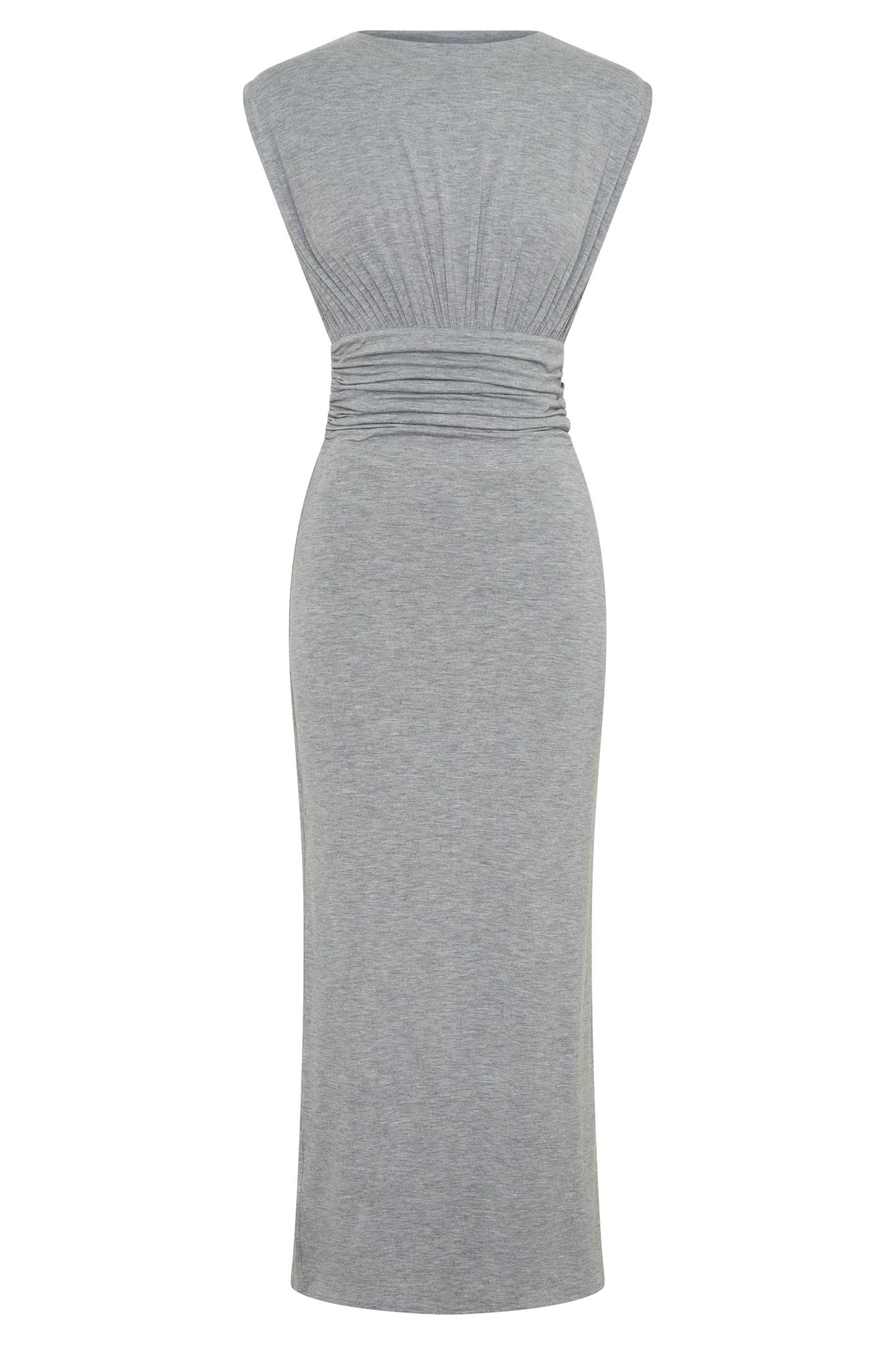 Kura Ruched Modal Sleeveless Midi Dress - Grey Marle