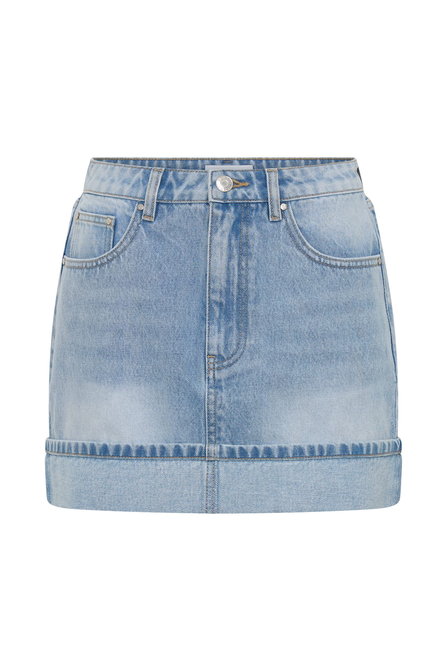 Lakoda Cuffed Denim Mini Skirt - Washed Light Blue #10