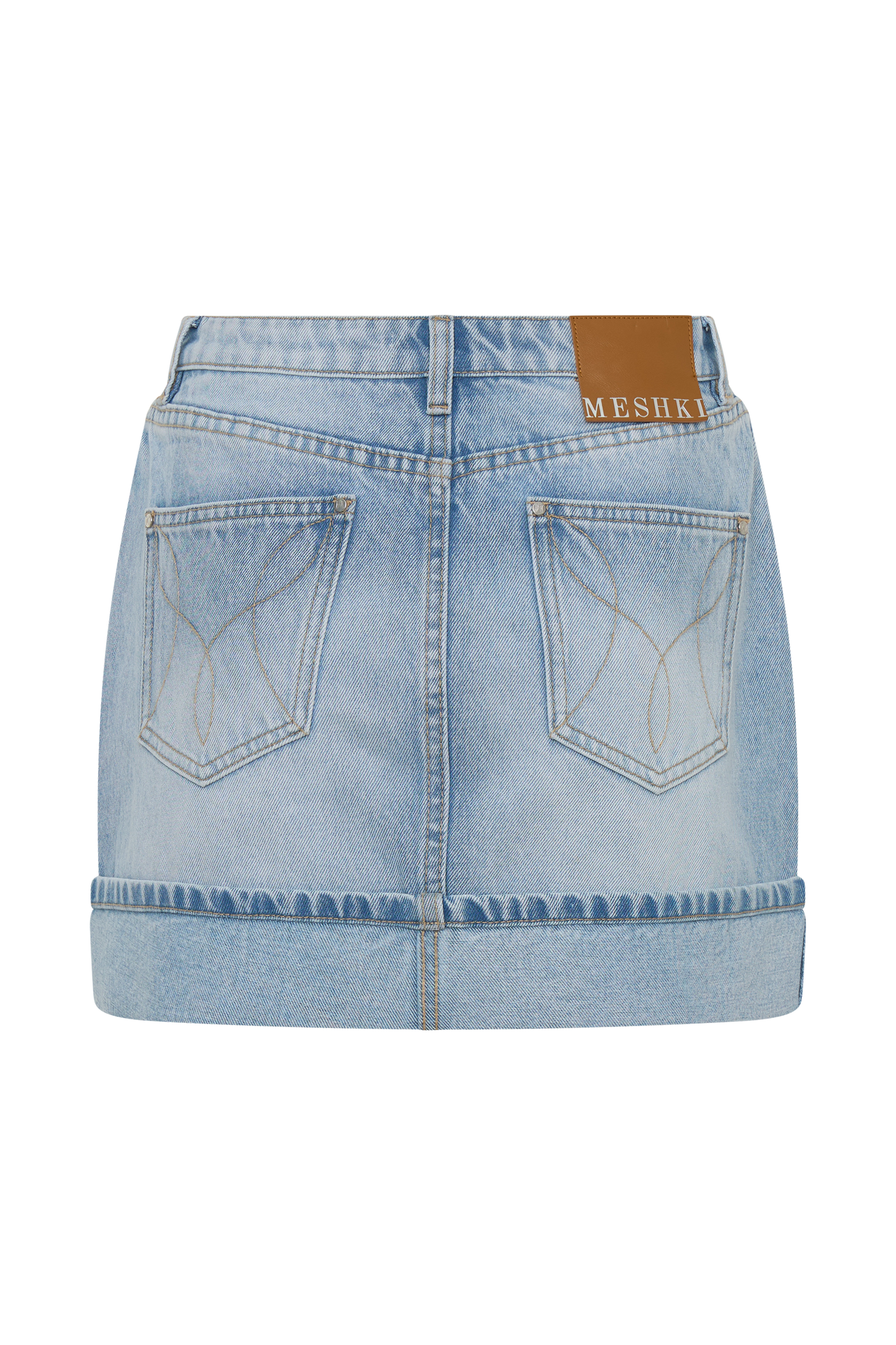 Lakoda Cuffed Denim Mini Skirt - Washed Light Blue