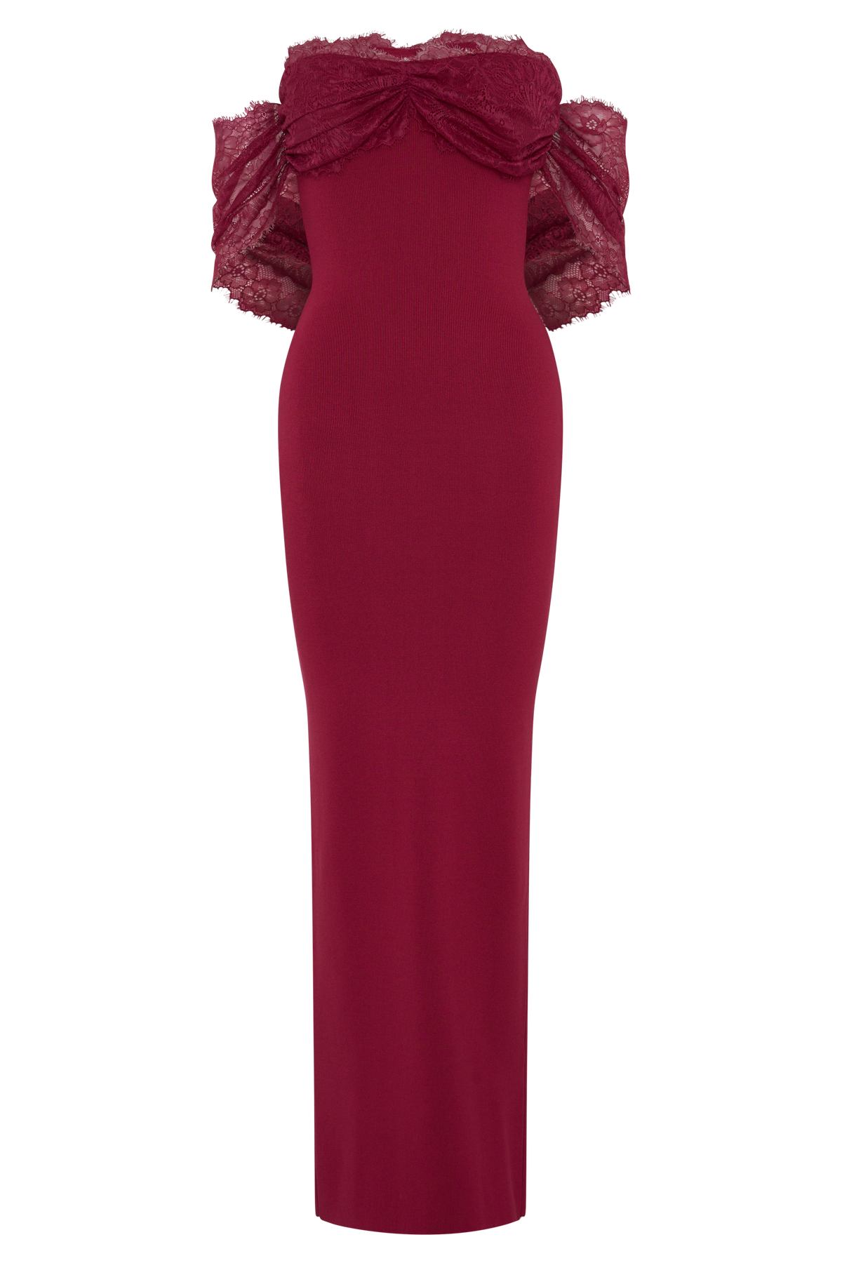 Leny Lace & Bandage Knit Maxi Dress - Burgundy