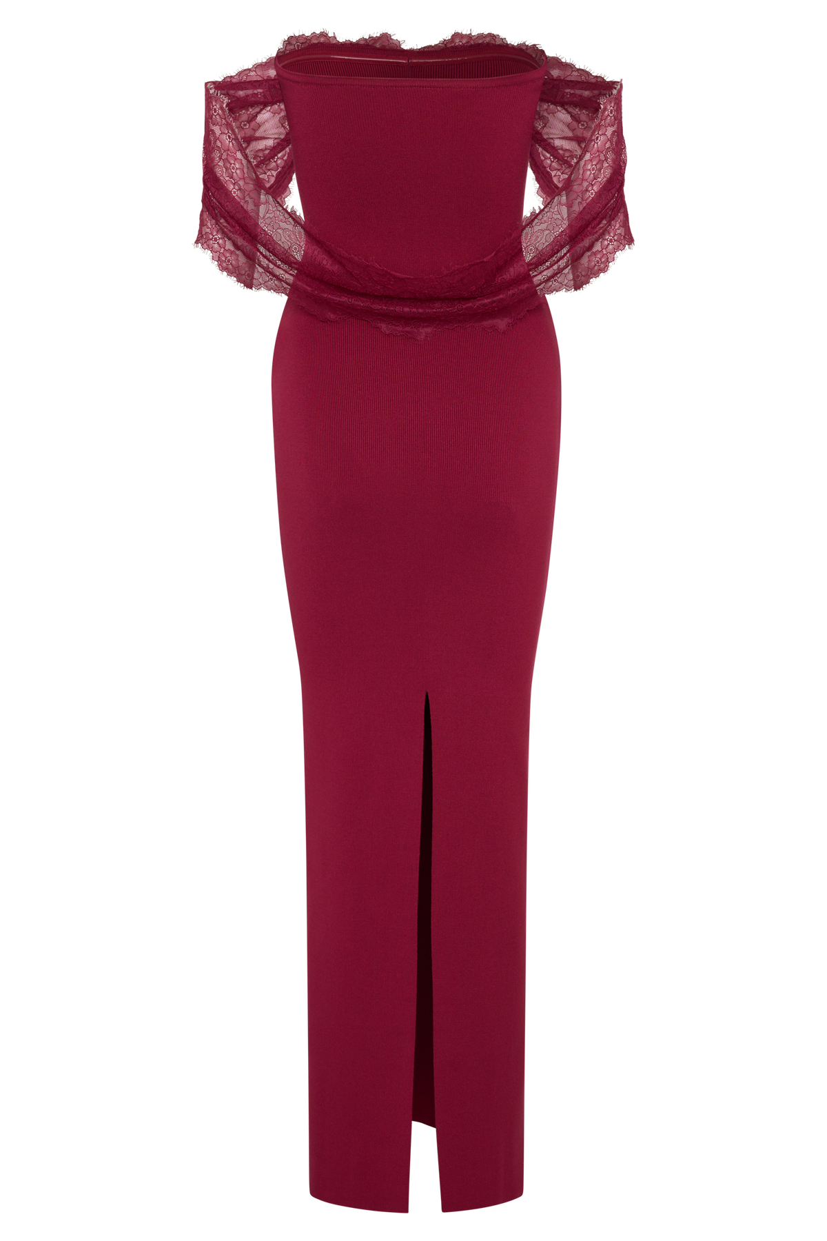 Leny Lace & Bandage Knit Maxi Dress - Burgundy