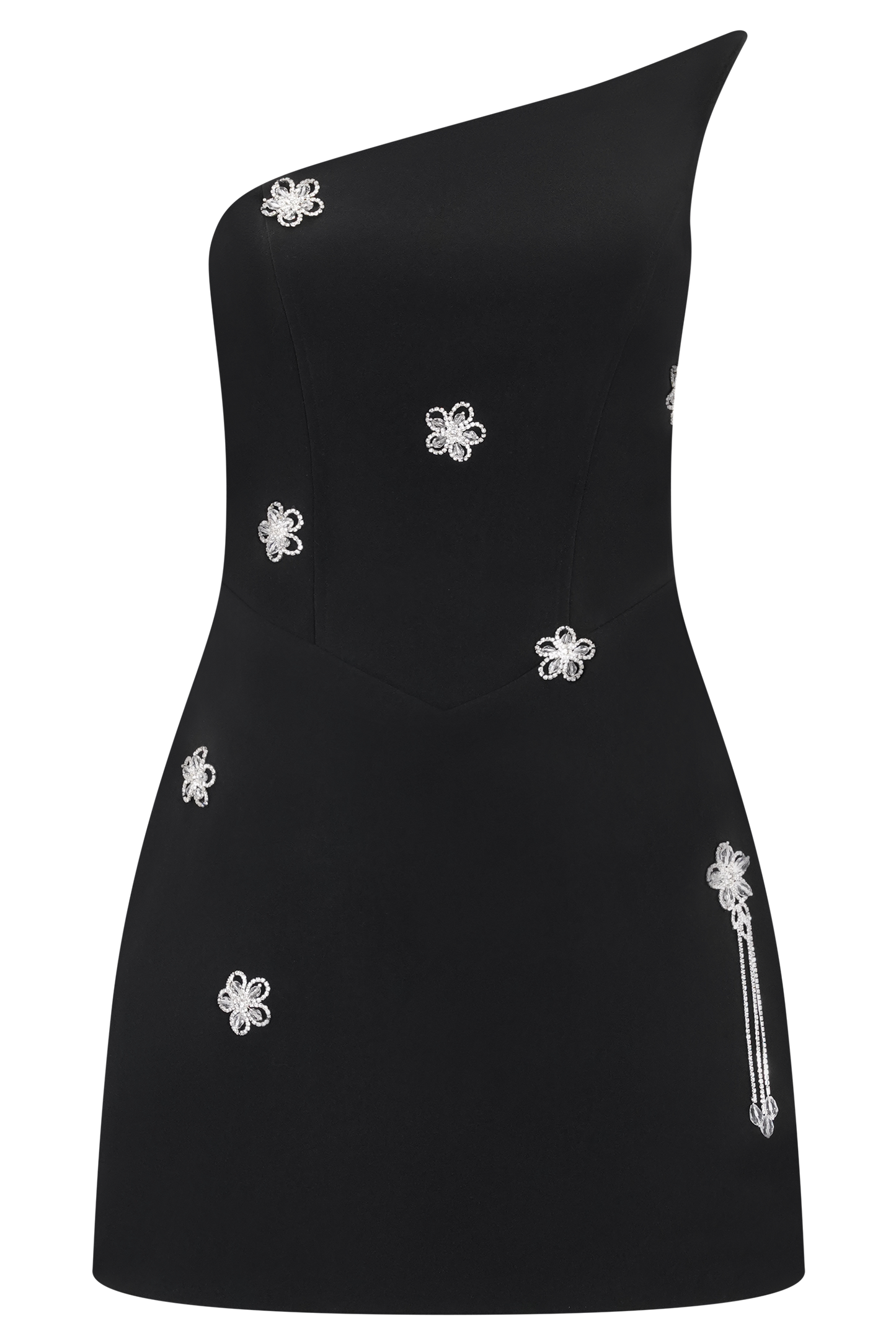 Liva Strapless Diamante Floral Trim Mini Dress - Black