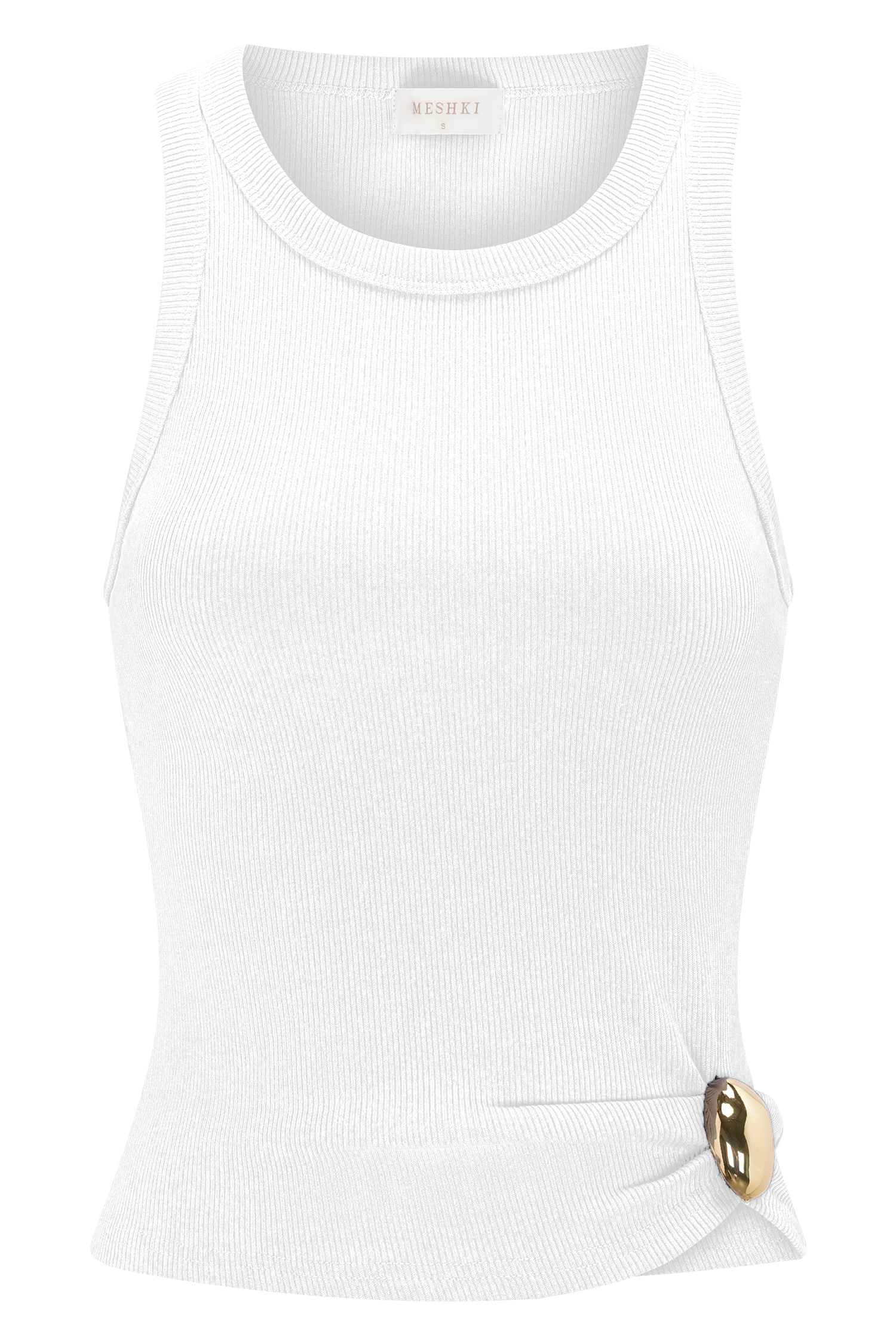 Lola Ribbed Sleeveless Top With Hardware - White #8