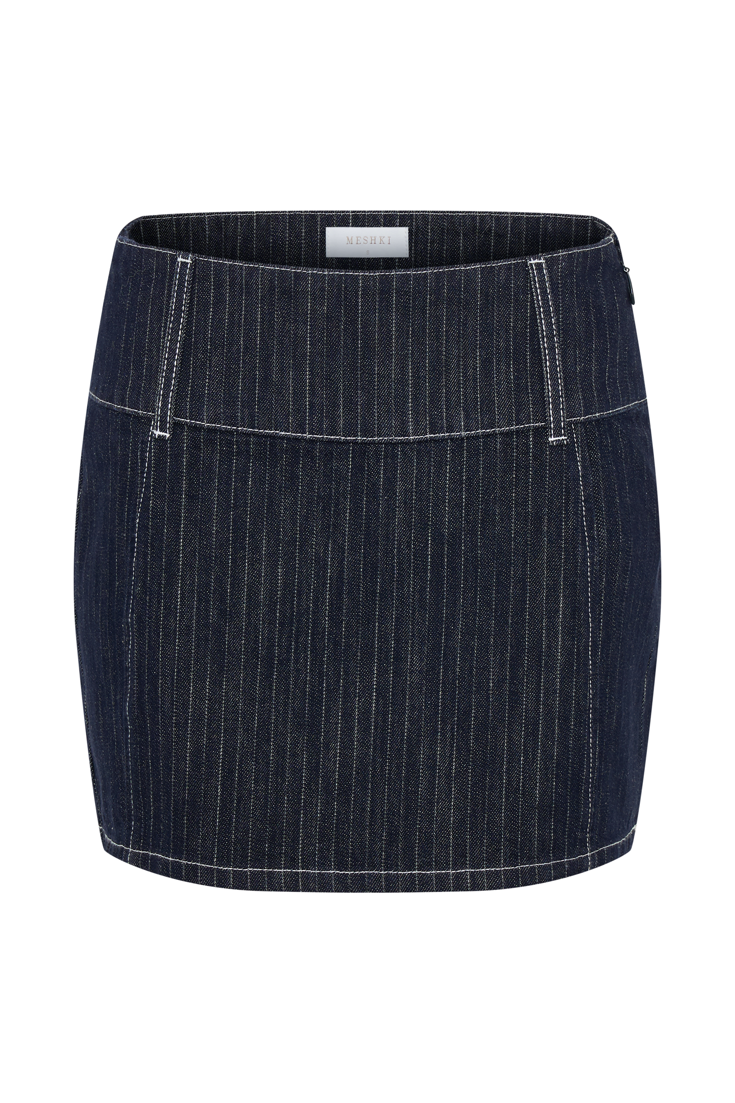Loraine Mid Rise Denim Mini Skirt - Indigo Pinstripe #12
