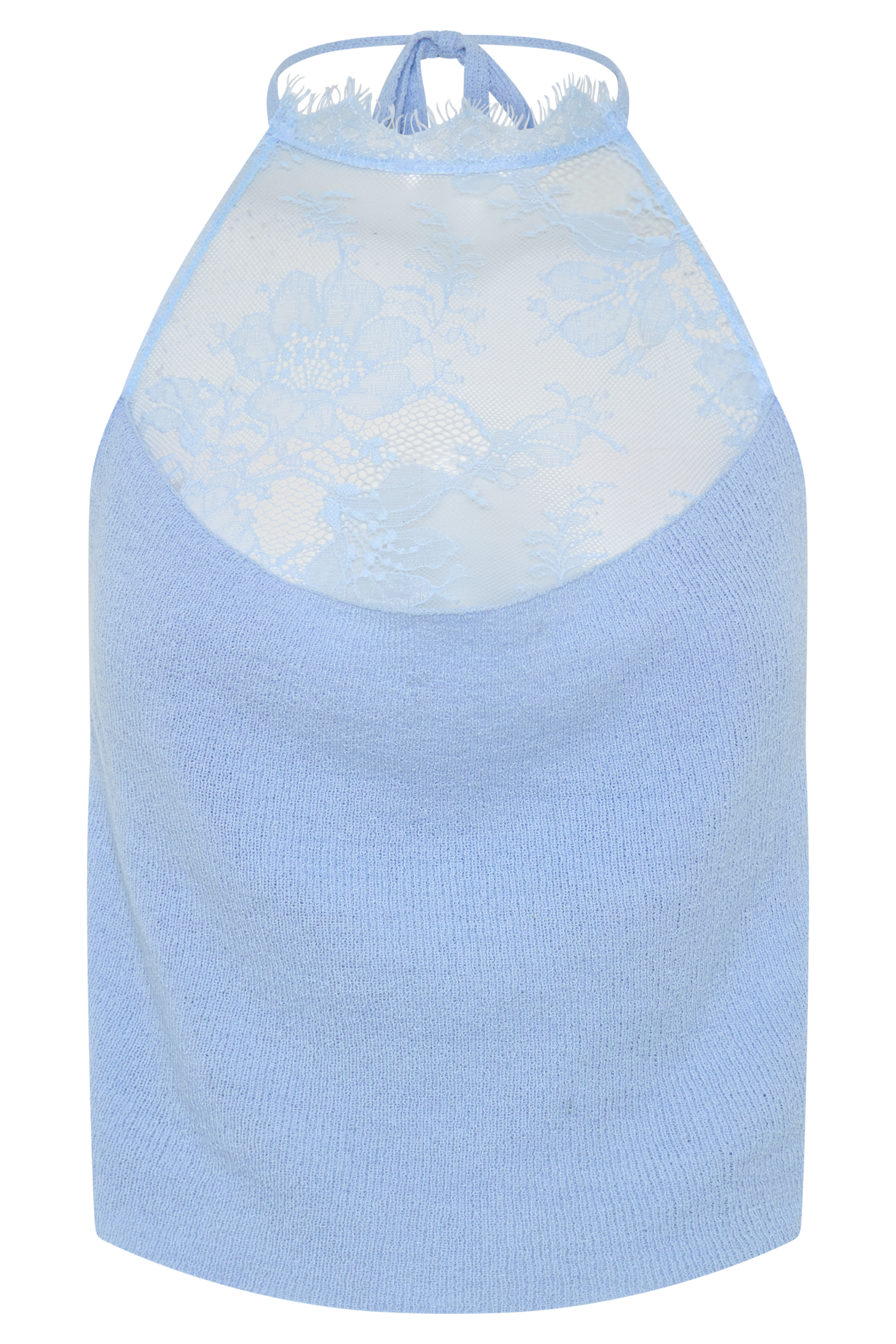 Lucy Lace And Knit Halter Top - Cornflower Blue #9