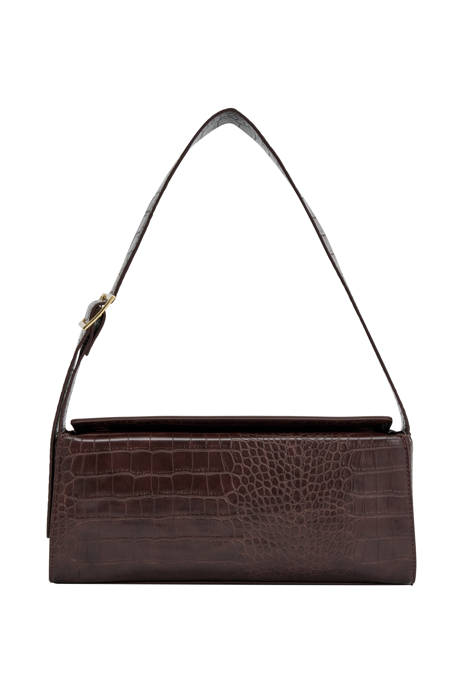 Maria Faux Leather Crocodile Shoulder Bag - Chocolate #7