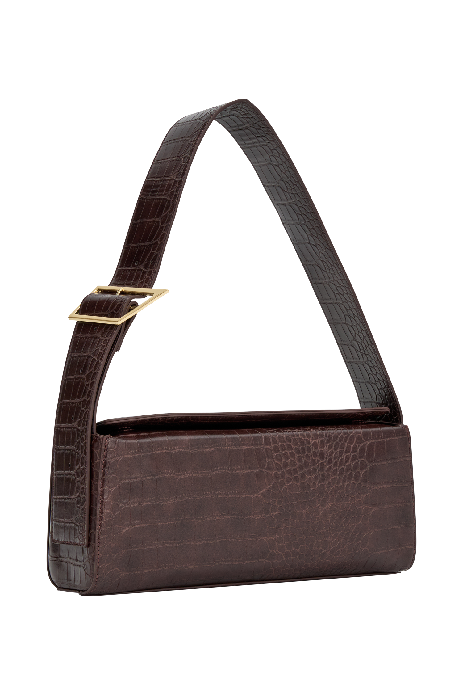 Maria Faux Leather Crocodile Shoulder Bag - Chocolate #8