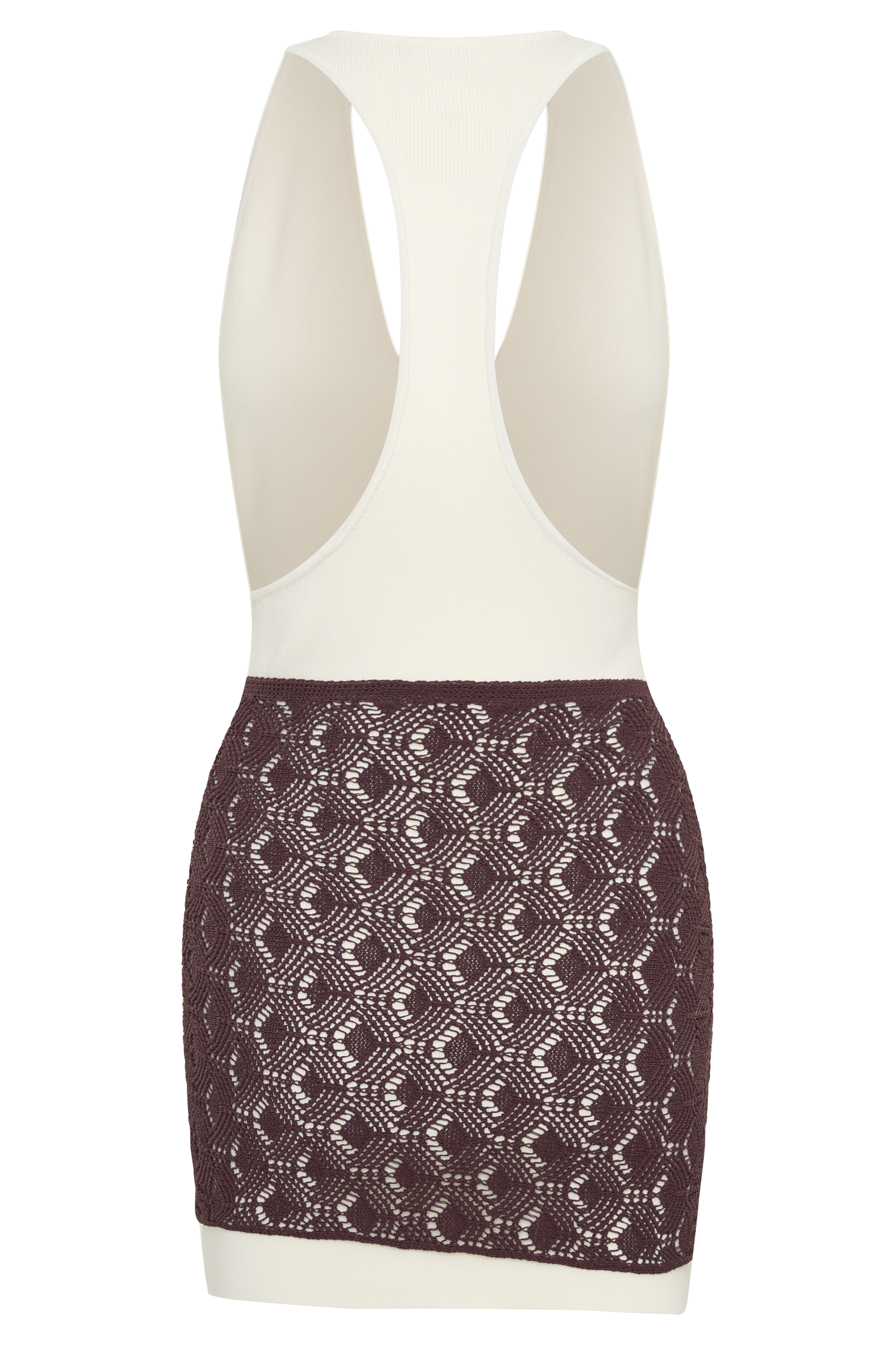 Mollie Mini Dress With Crochet Overlay - White/Chocolate #6