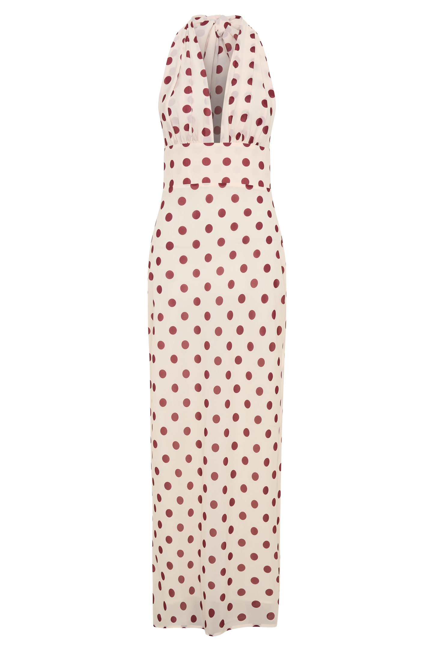 Nadine Halter Chiffon Maxi Dress - Ivory/Merlot Polka Dot