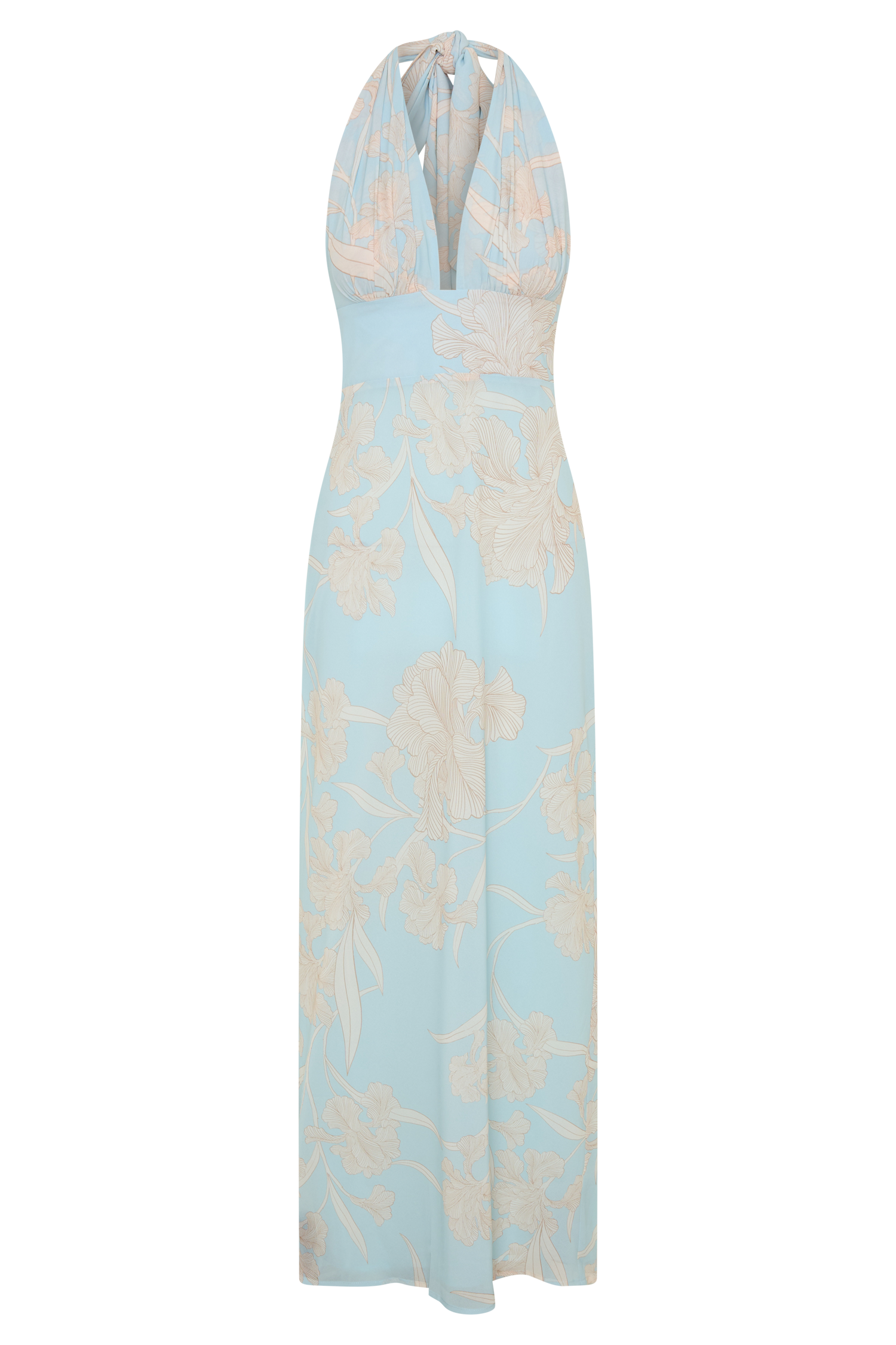 Nadine Halter Scarf Chiffon Maxi Dress - Blue Floral Print | MESHKI