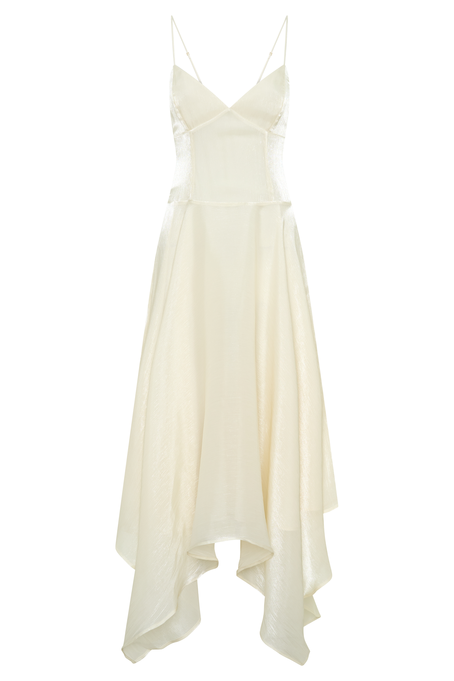 Naomi Satin Asymmetric Hem Maxi Dress - Ivory | MESHKI
