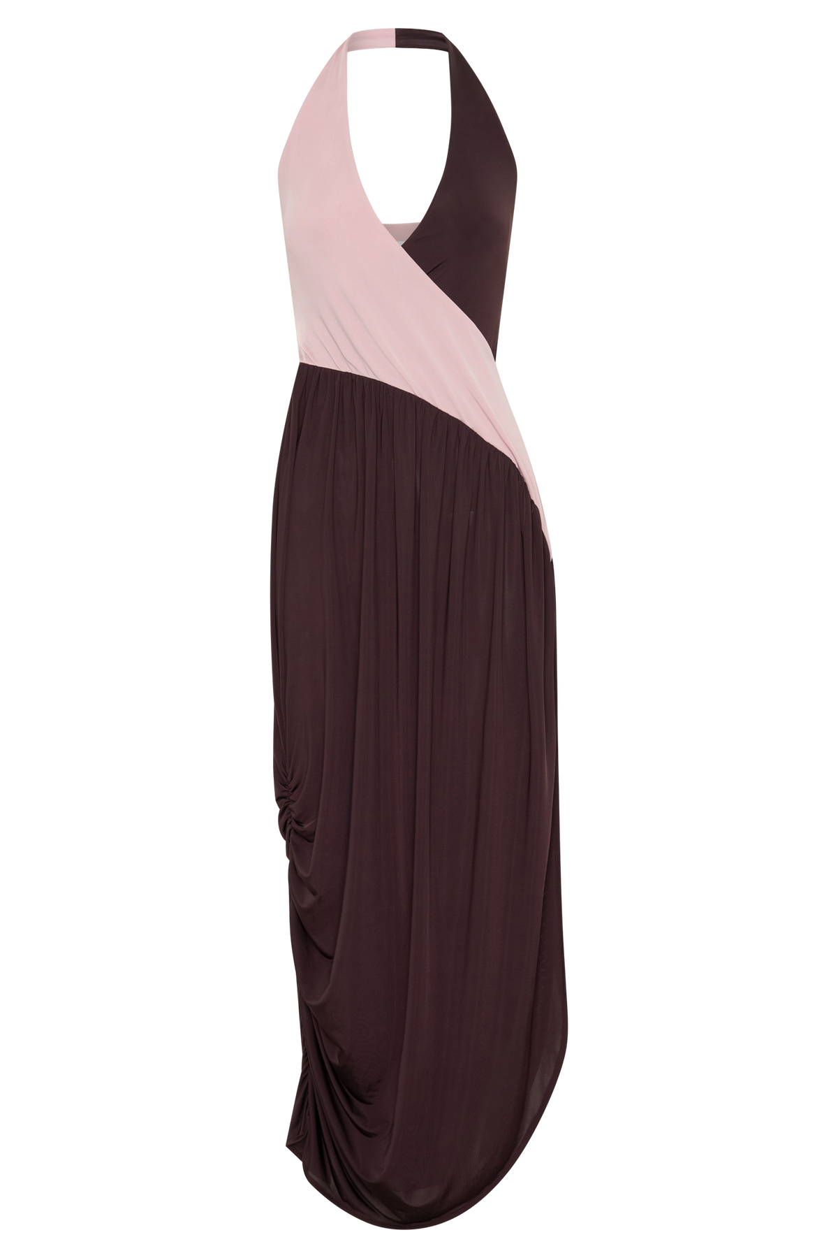 Nari Halter Gathered Maxi Dress - Muted Pink/Dark Chocolate