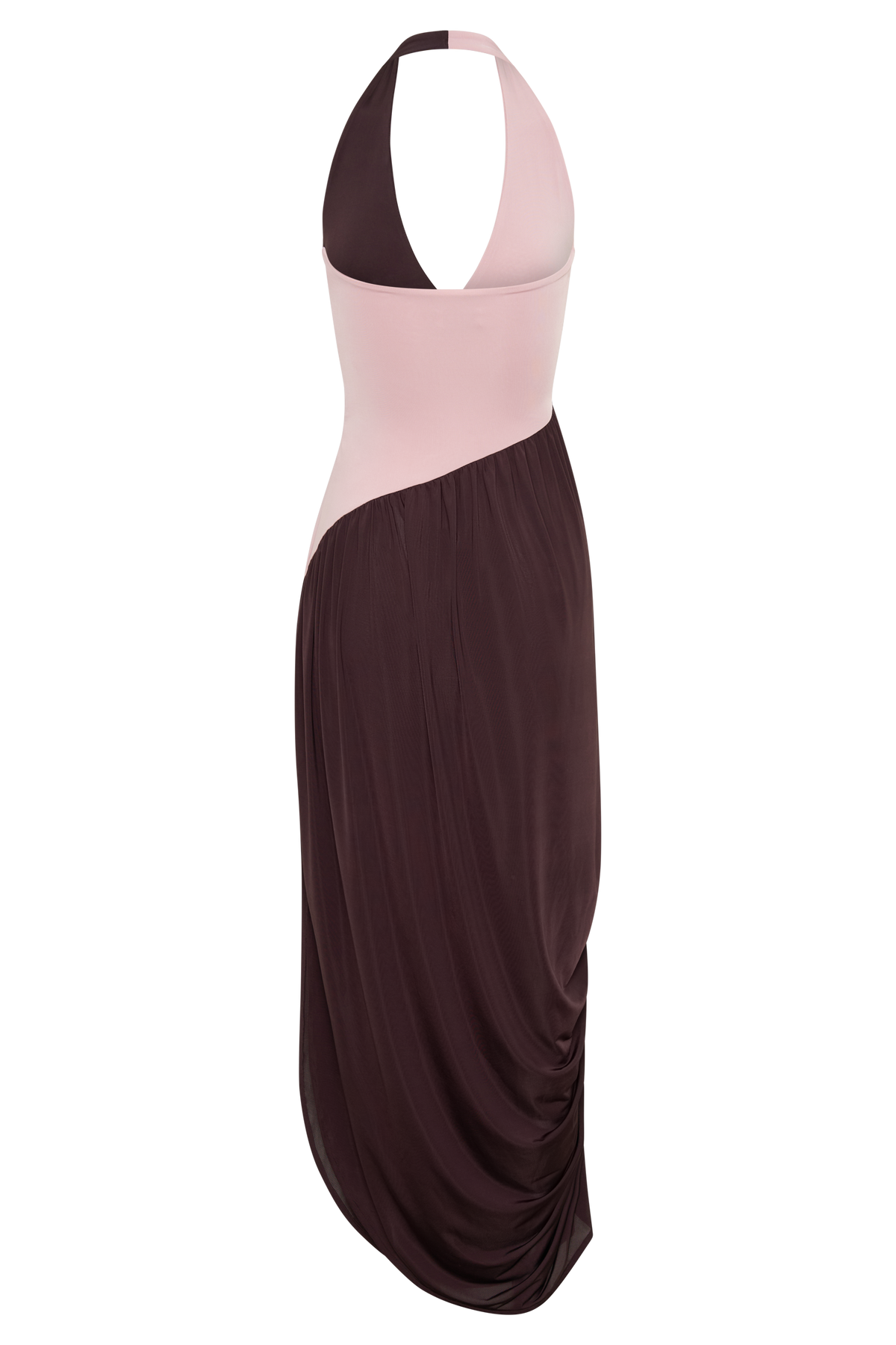 Nari Halter Gathered Maxi Dress - Muted Pink/Dark Chocolate
