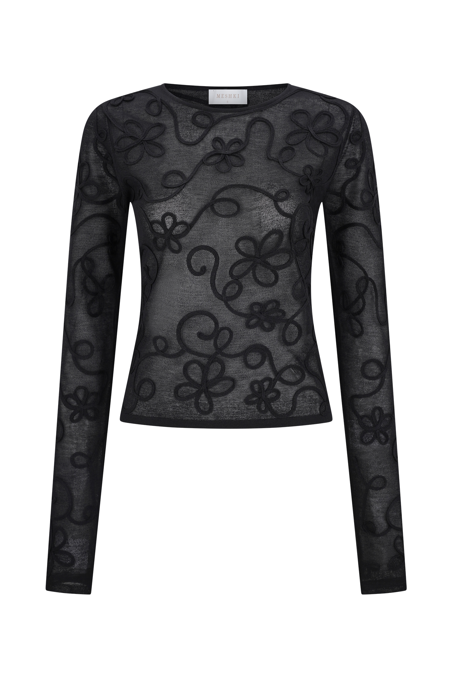 Omari Embroidery Long Sleeve Knit Top - Black #7