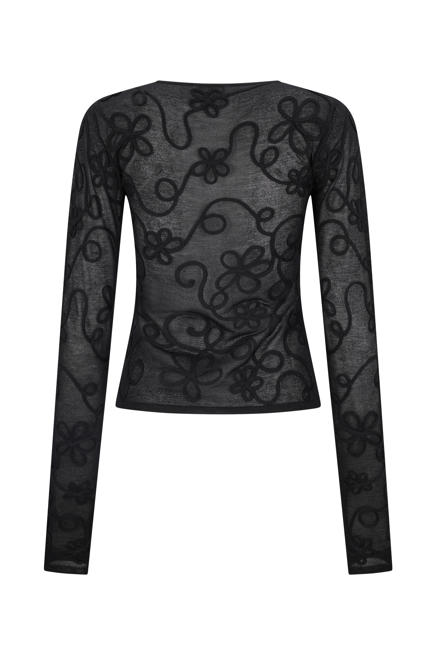 Omari Embroidery Long Sleeve Knit Top - Black #6