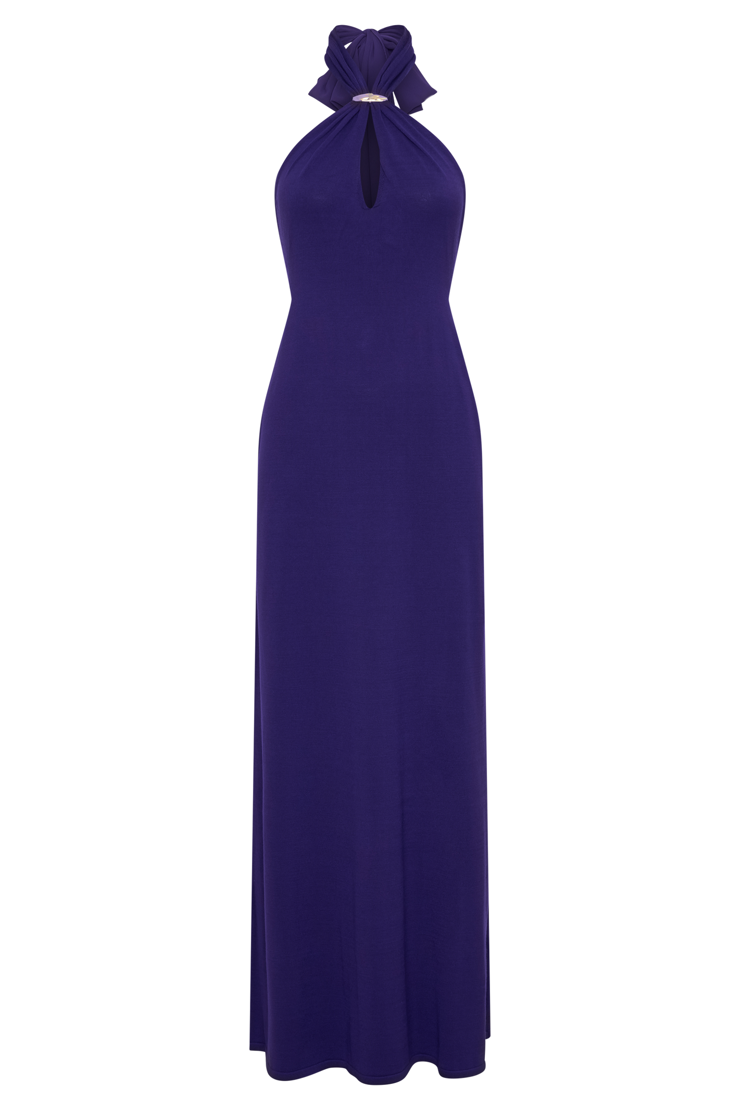 Ozias Halter Semi Sheer Knit Maxi Dress - Deep Purple