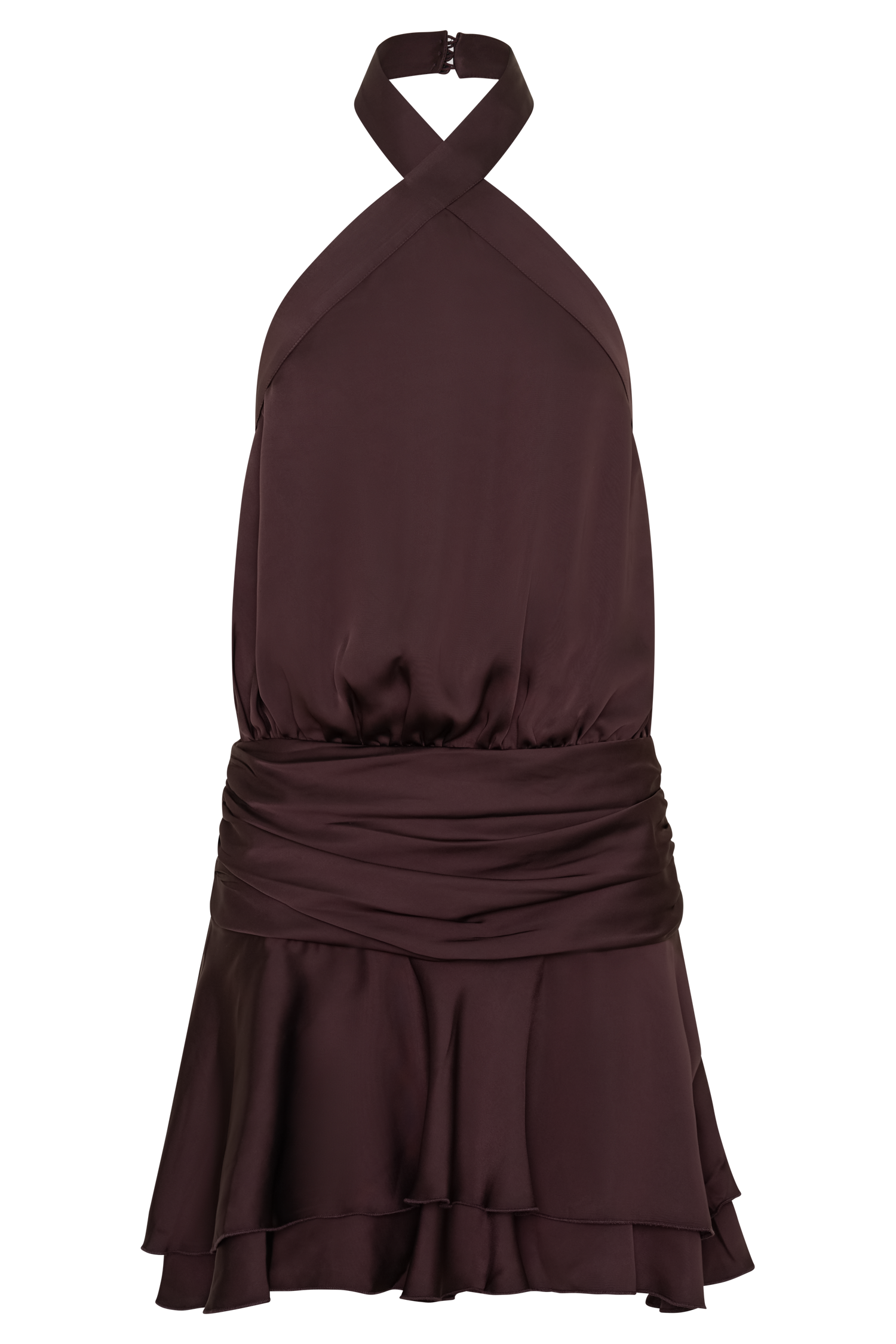 Poppy Satin Halter Mini Dress - Chocolate #9