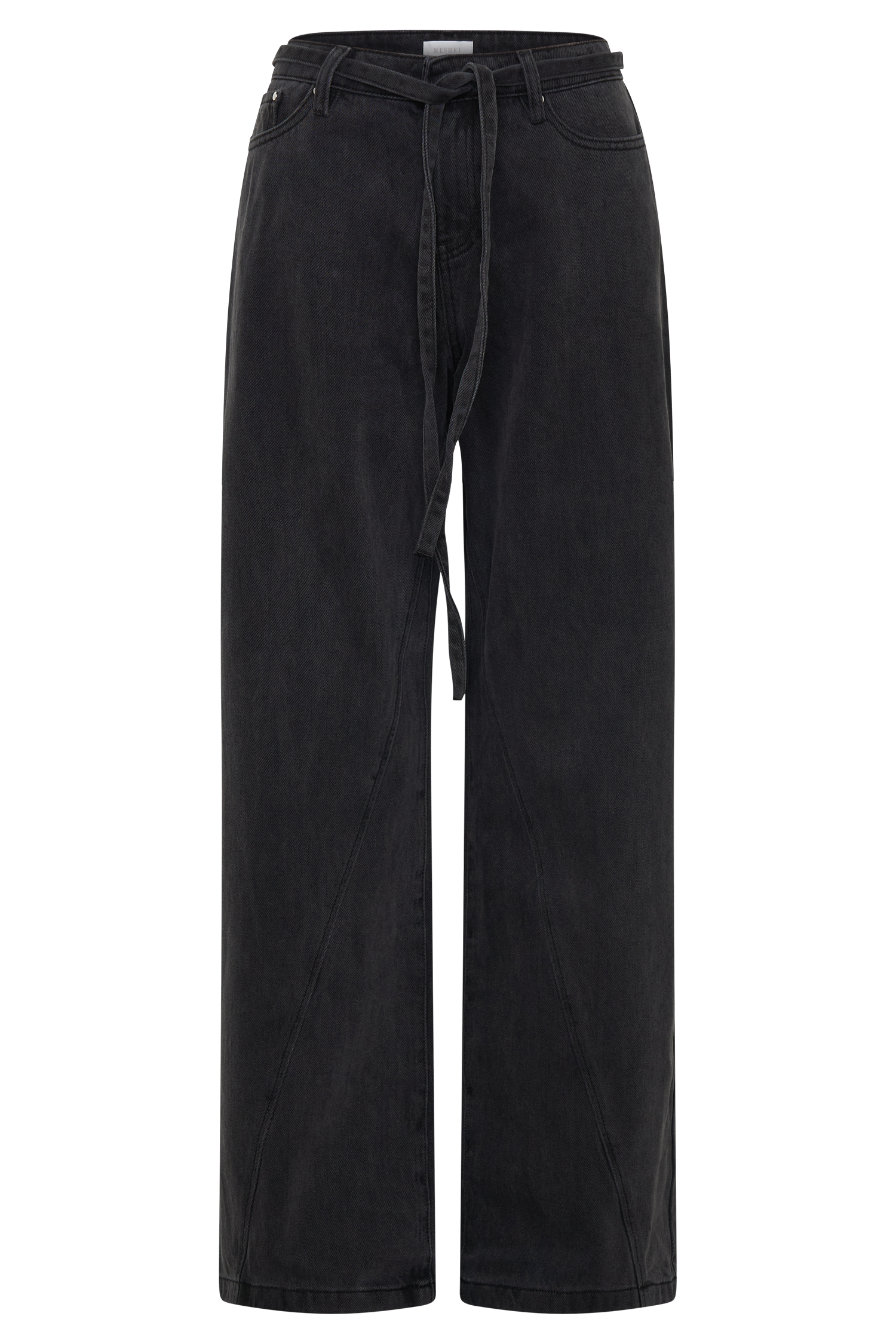 Perrie Mid Rise Straight Leg Tie Jeans - Washed Black #9