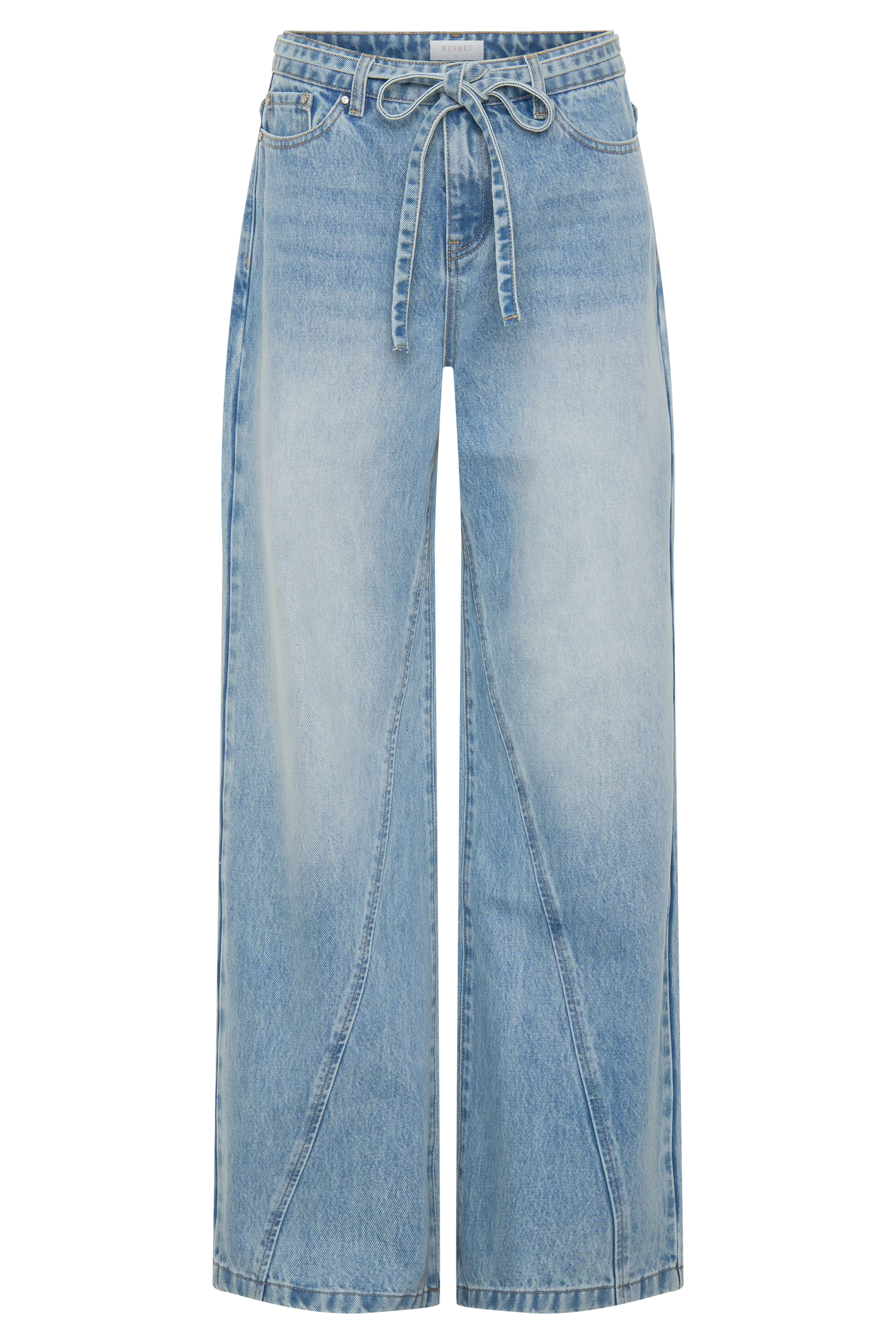 Perrie Mid Rise Straight Leg Tie Jeans - Washed Light Blue #13