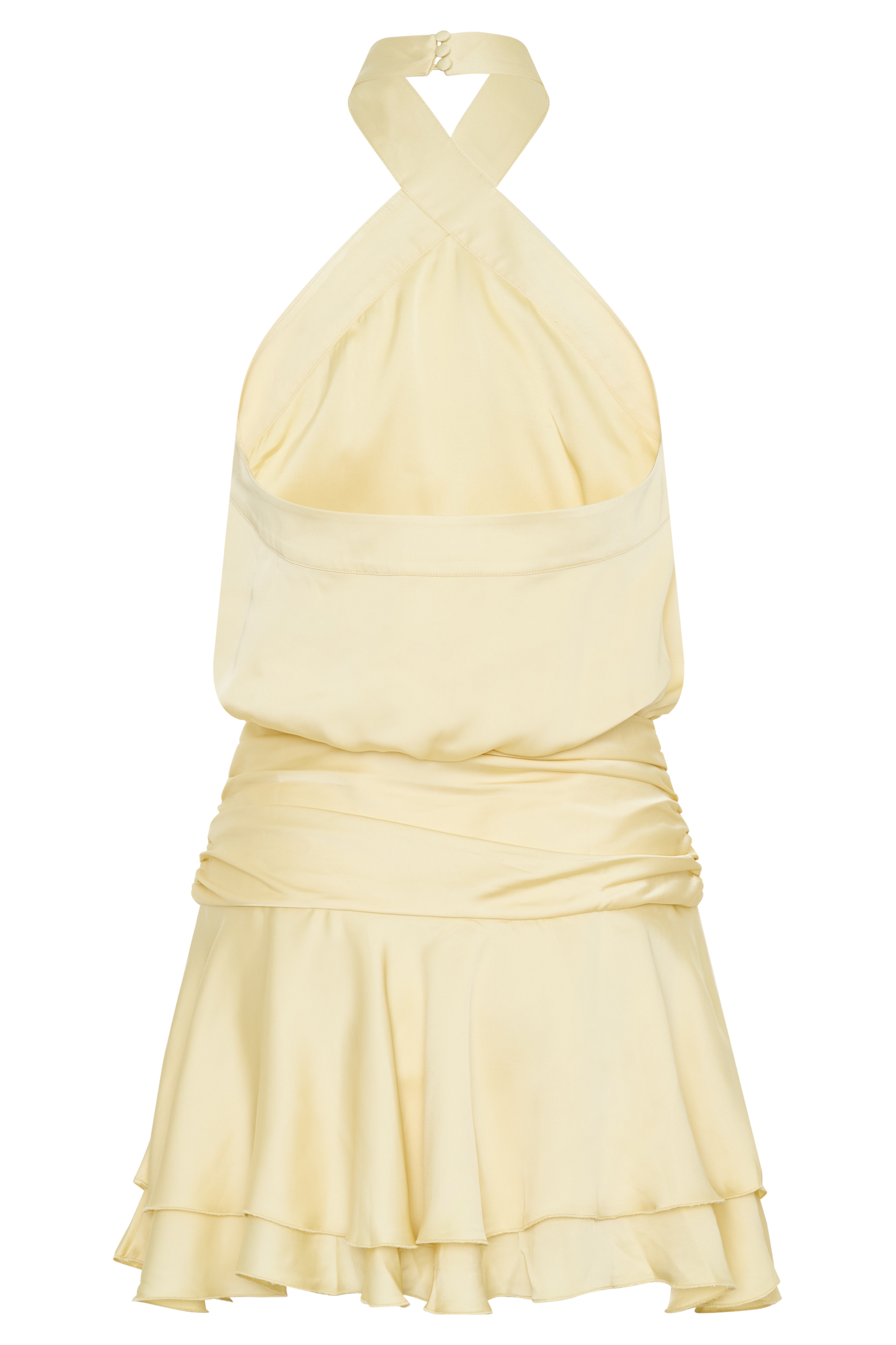 Poppy Satin Halter Mini Dress - Lemon