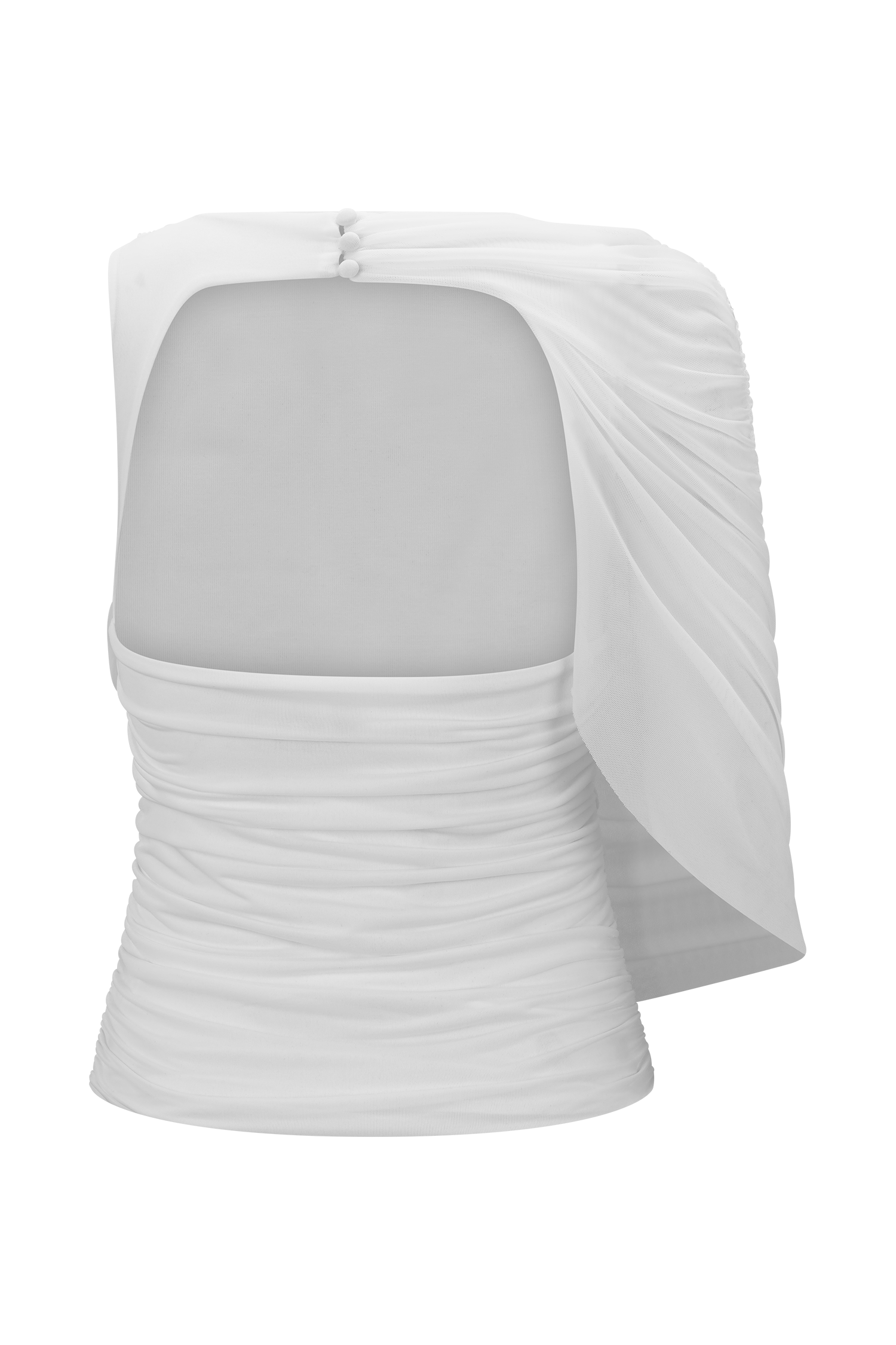 Pruedance Slinky Draped Top With Mesh Overlay - White #8
