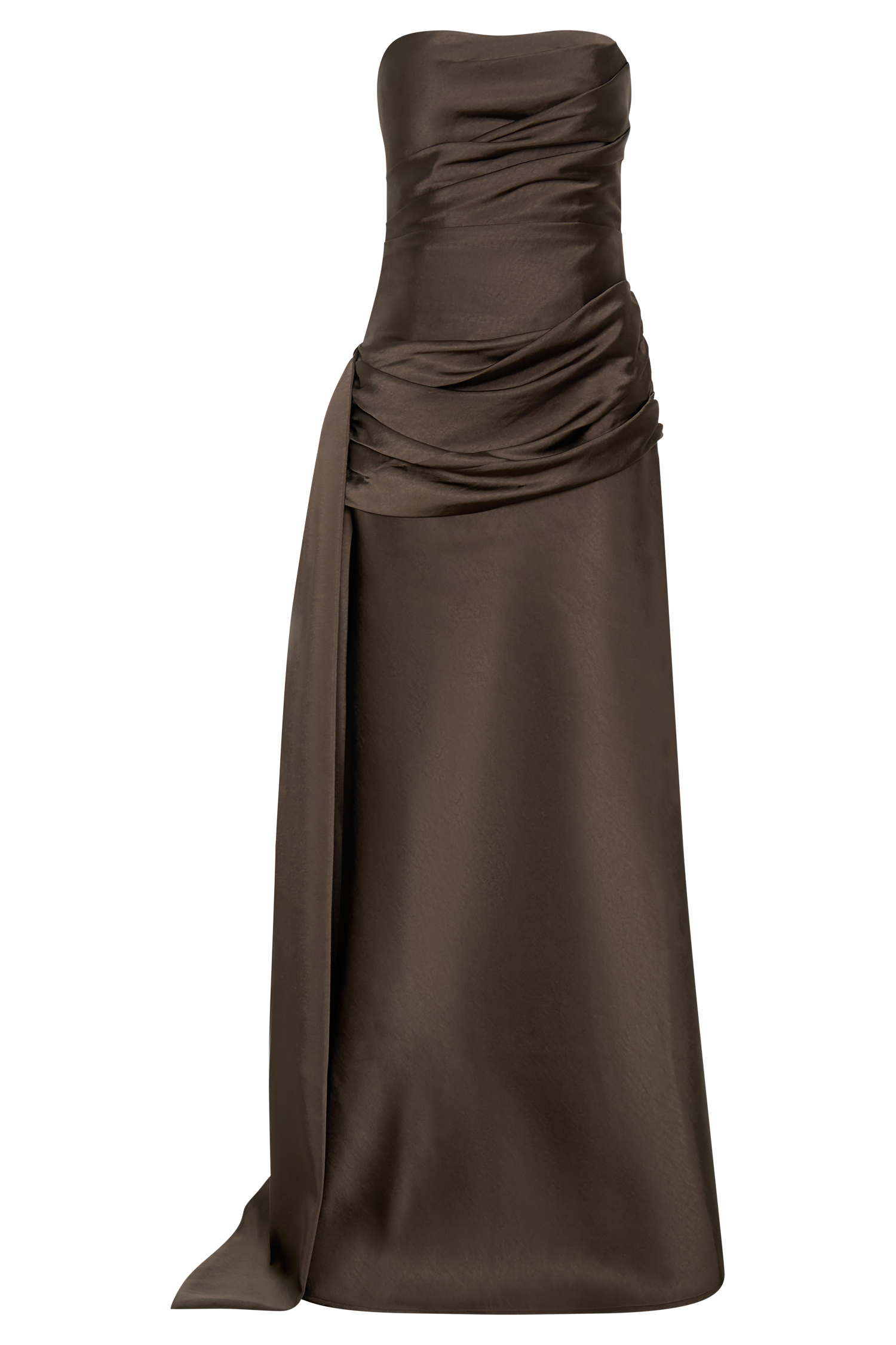 Sarah Strapless Maxi Dress With Waist Tie - Mocha #7