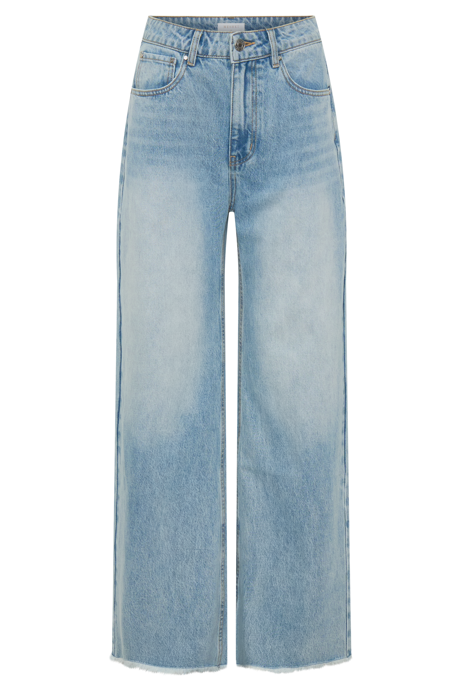 Sebastian Straight Leg Denim Jeans With Fray Hem - Washed Light Blue #9