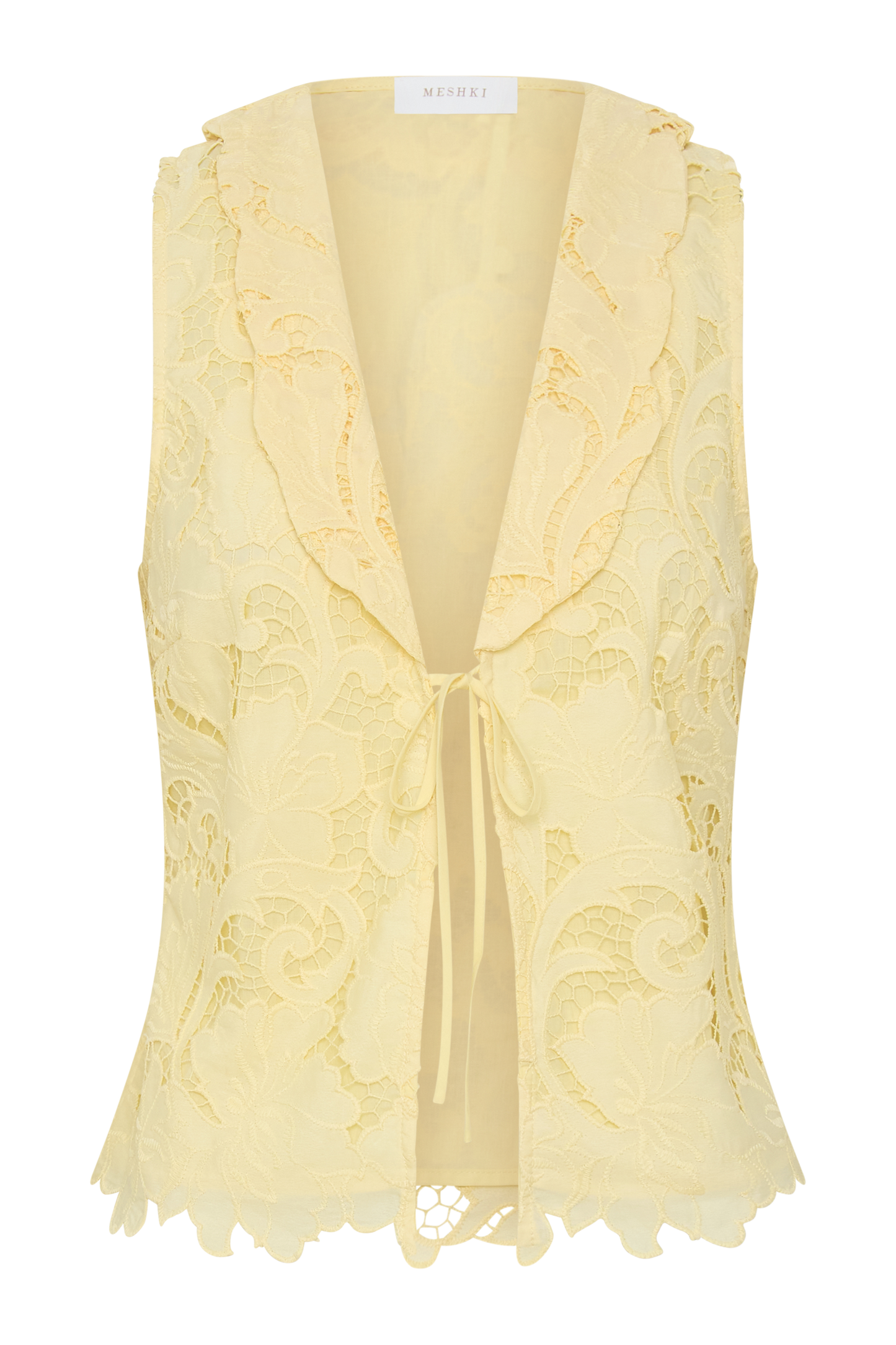 Tessa Broderie Tie Front Sleeveless Top - Lemon