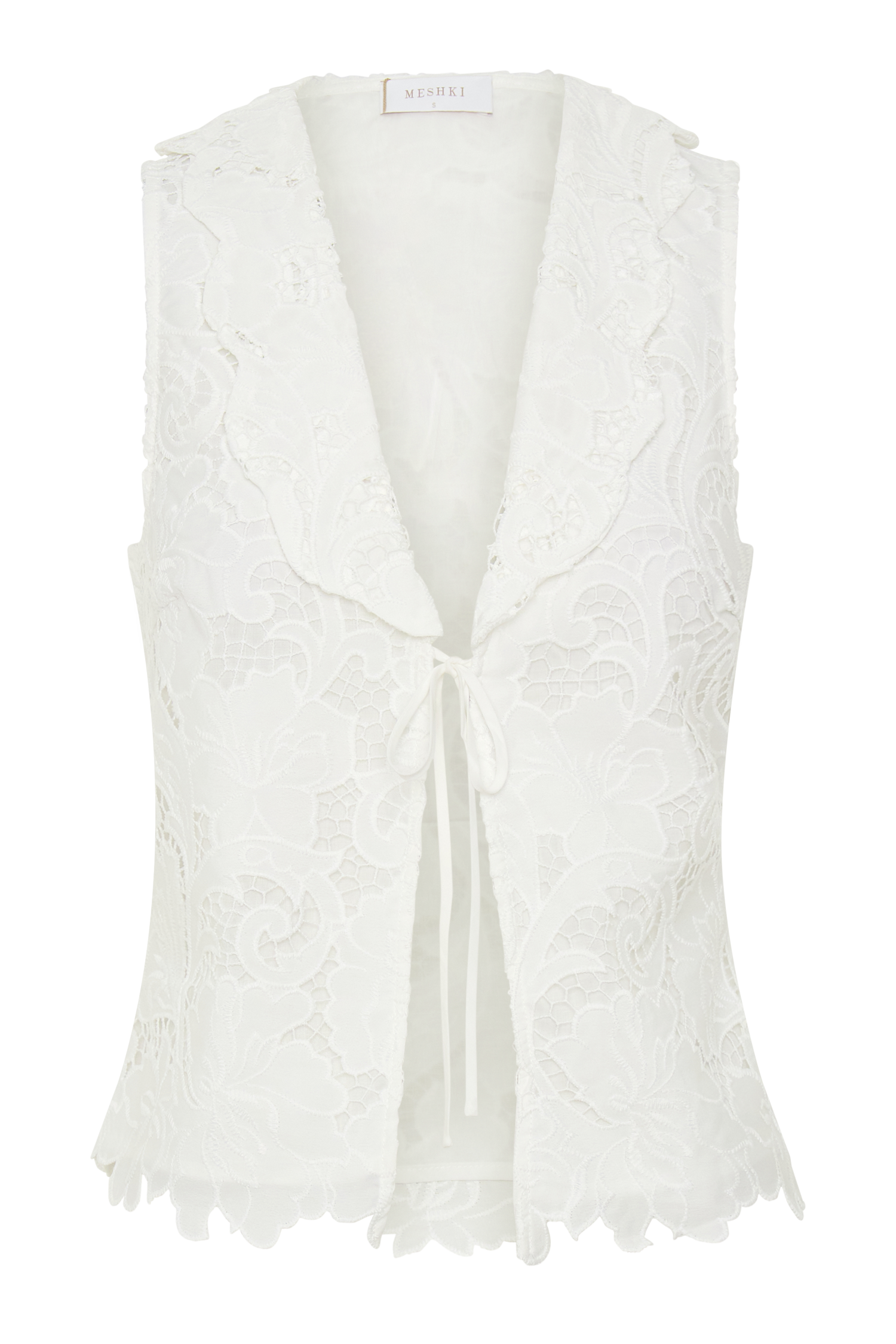 Tessa Broderie Tie Front Sleeveless Top - White #9