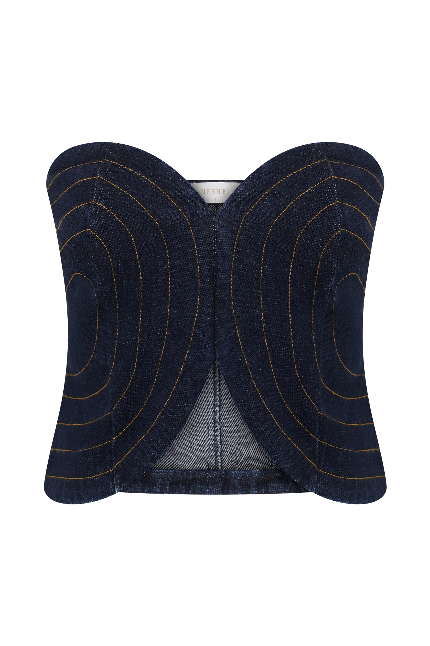 Tully Strapless Topstitch Denim Top - Indigo Blue #9