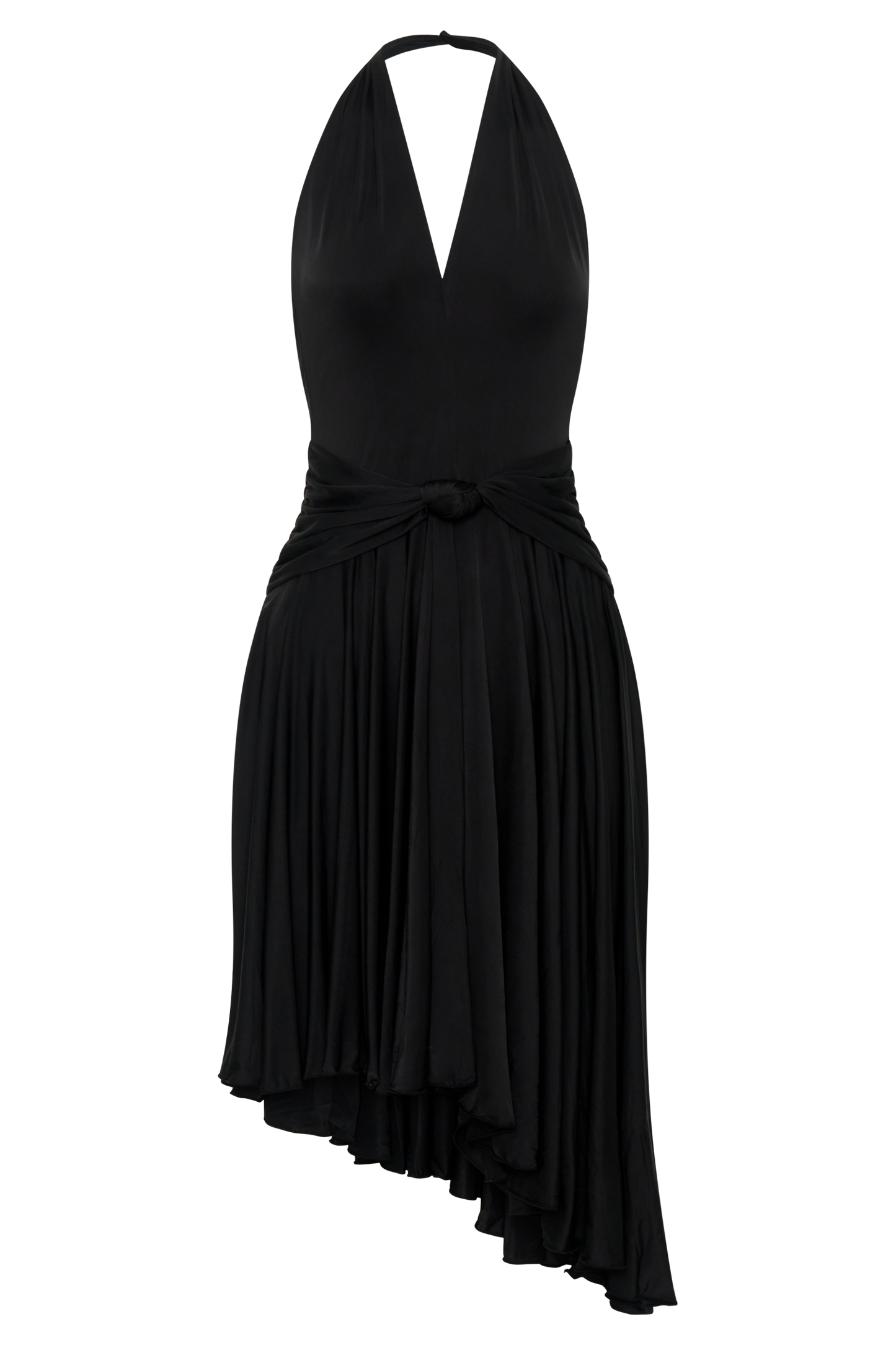 Zelda Asymmetric Slinky Midi Dress - Black