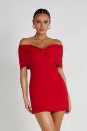 Gwyneth Off Shoulder Bow Mini Dress - Red