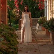 Image of white strapless dress.