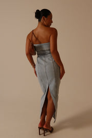 Katherine Strapless Denim Midi Dress - Light Blue