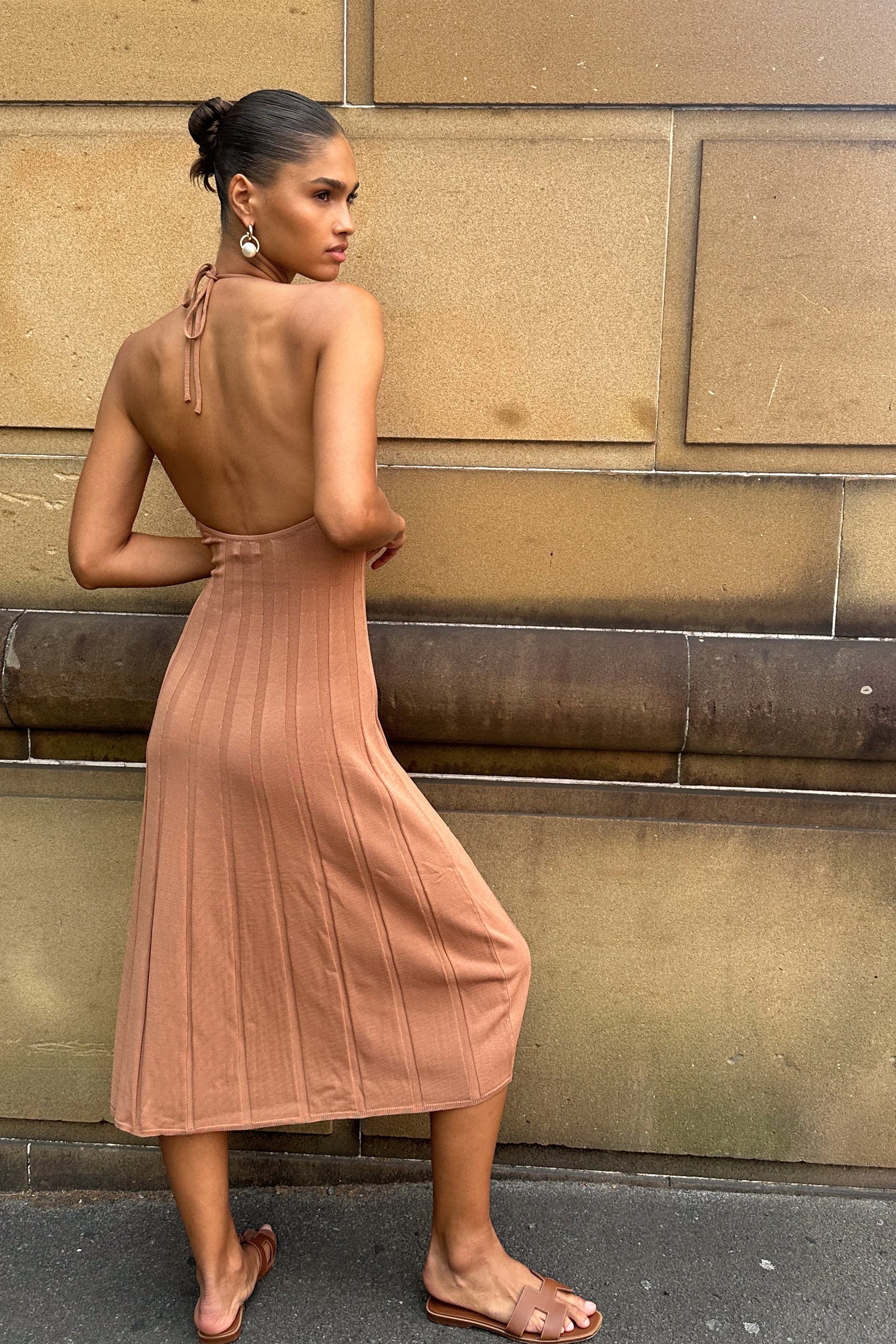 Adrienne Halter Neck Midi Dress - Tan #2