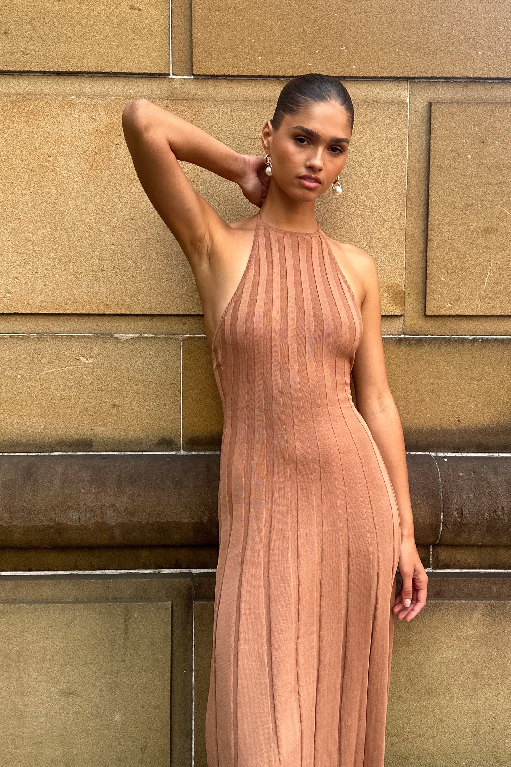 Adrienne Halter Neck Midi Dress - Tan #3